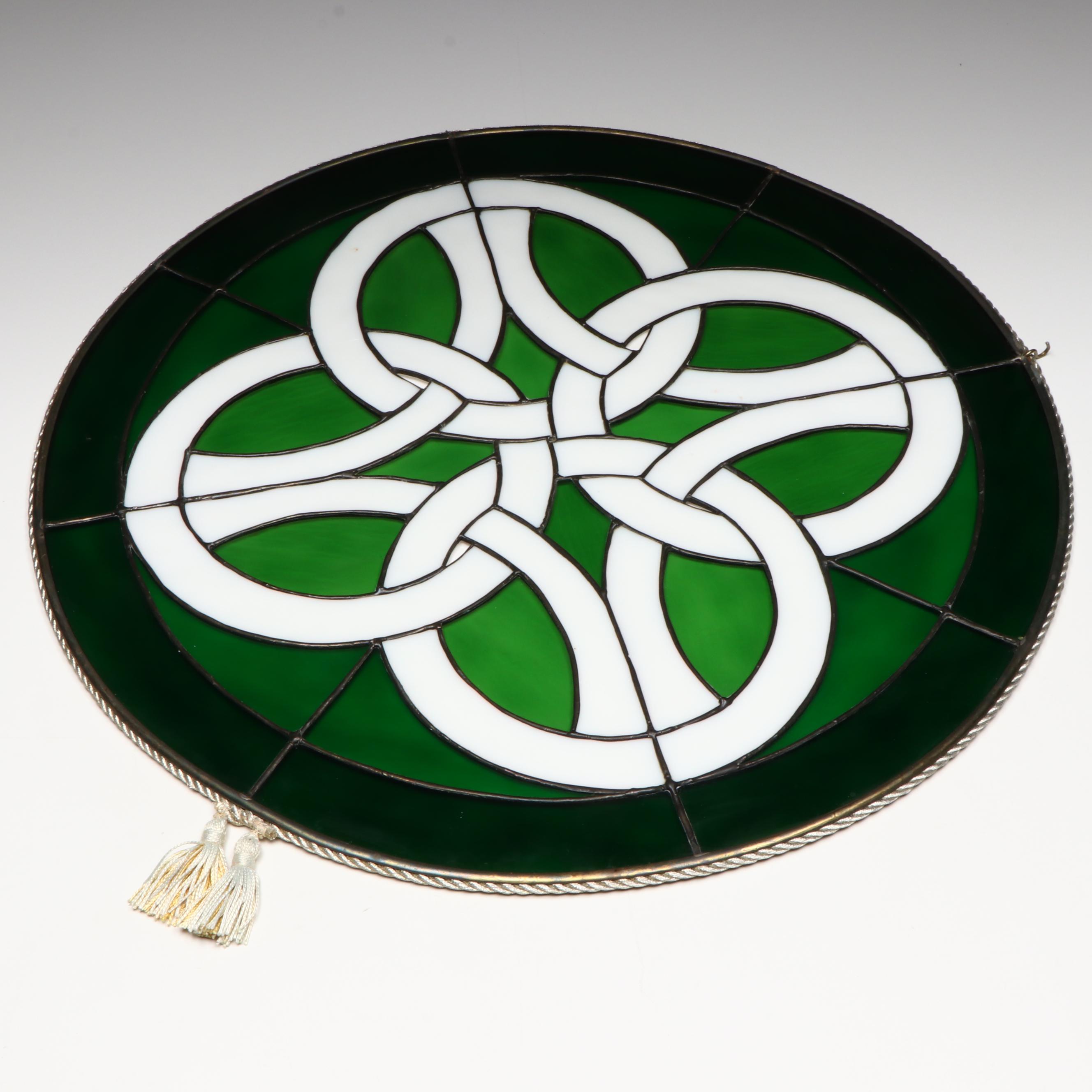 Celtic Knot Circular Stained Glass Window Panel
