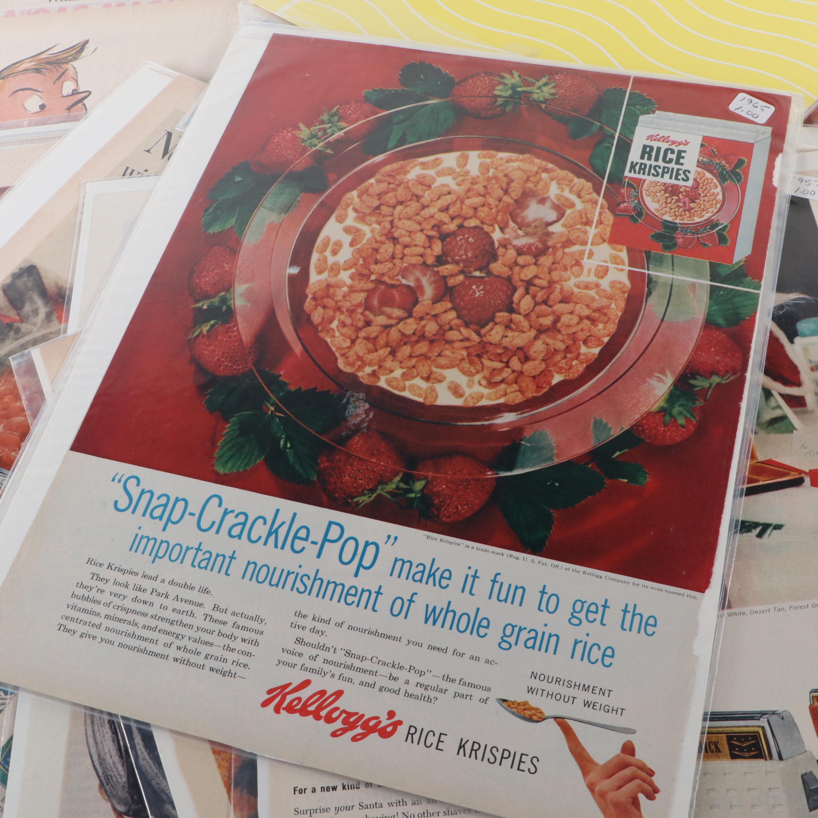 Cadillac, Betty Crocker, Kellogg's and Other Magazine Pages, Mid-20th Century