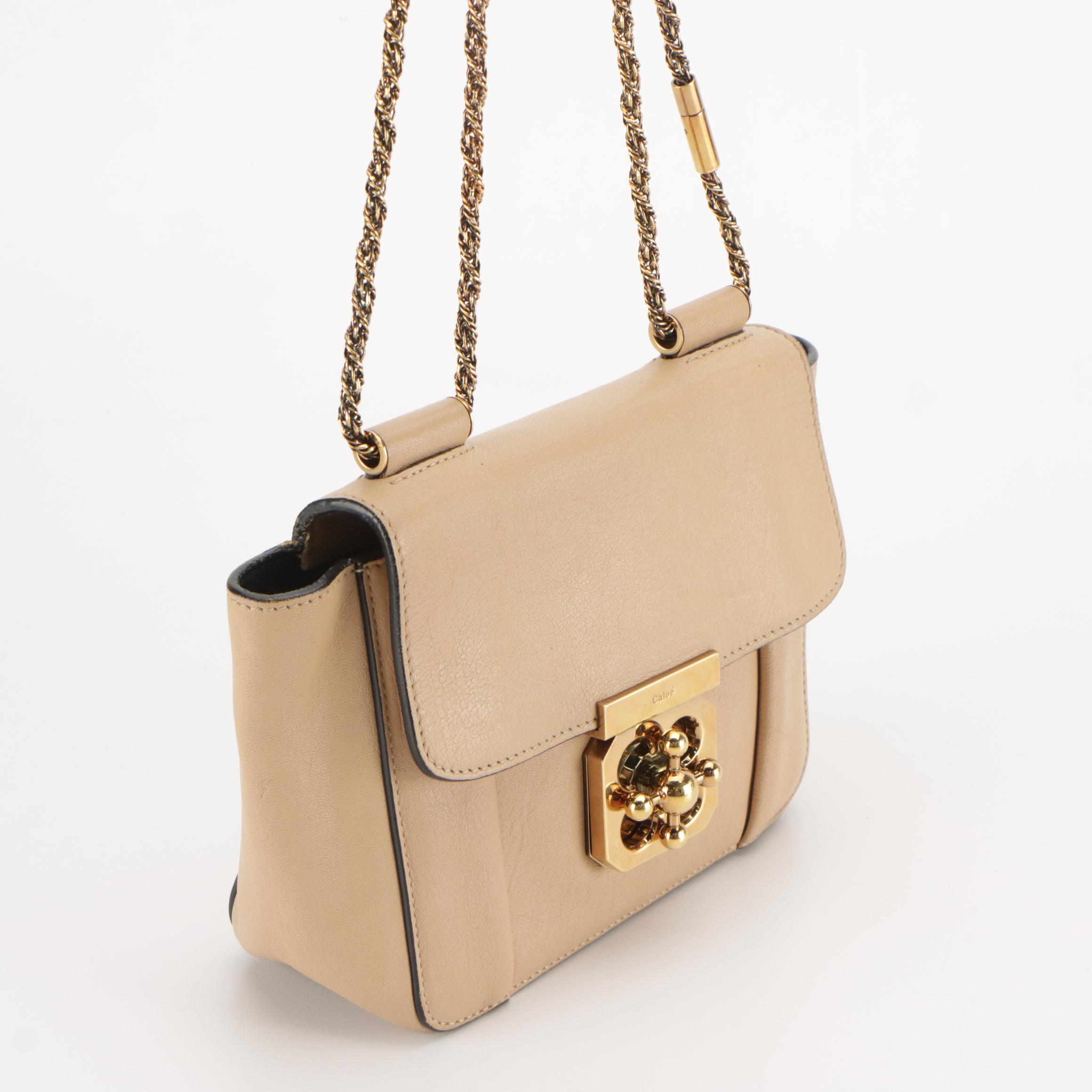 Chloé Elsie Turnlock Chain Shoulder Bag in Neutral Calfskin Leather