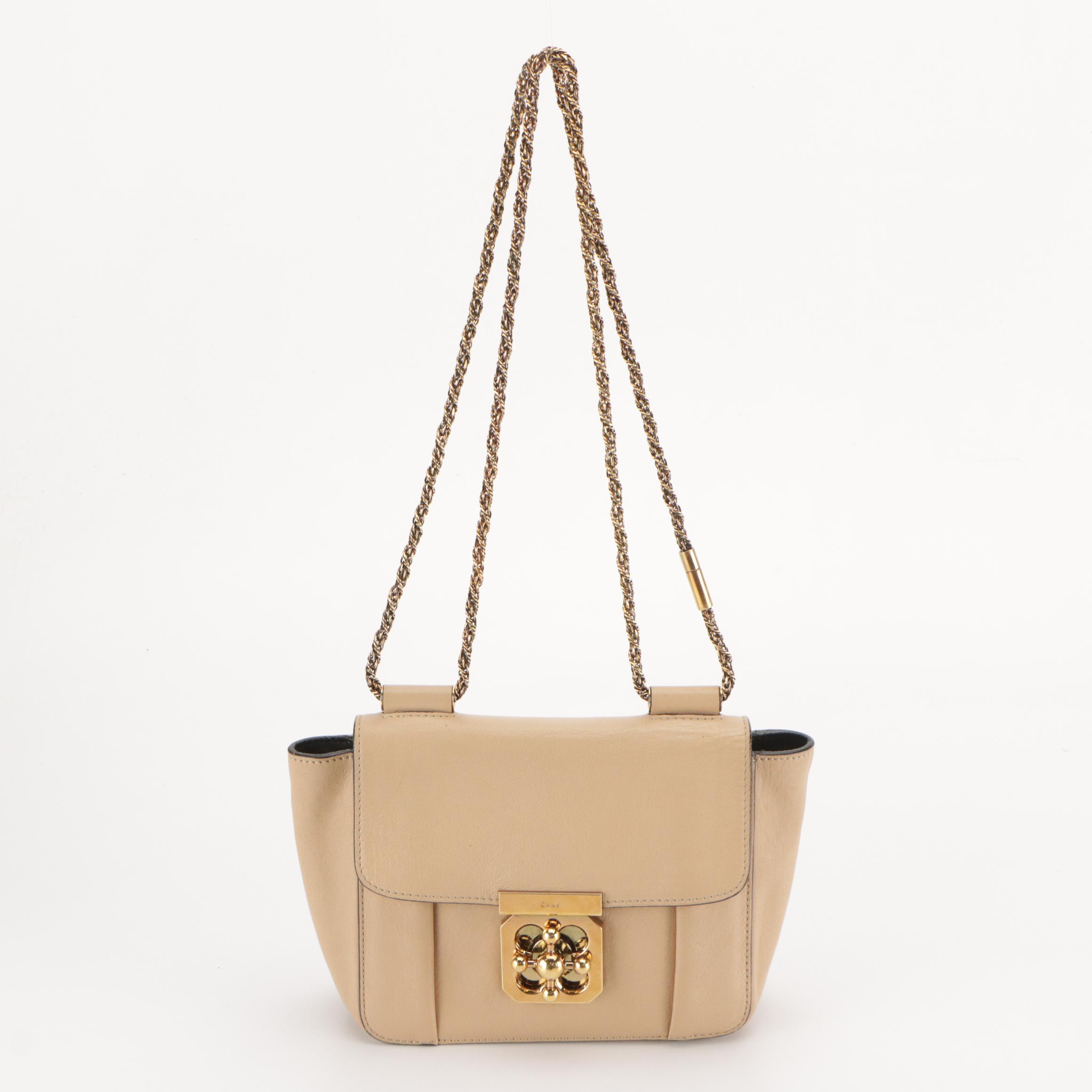 Chloé Elsie Turnlock Chain Shoulder Bag in Neutral Calfskin Leather