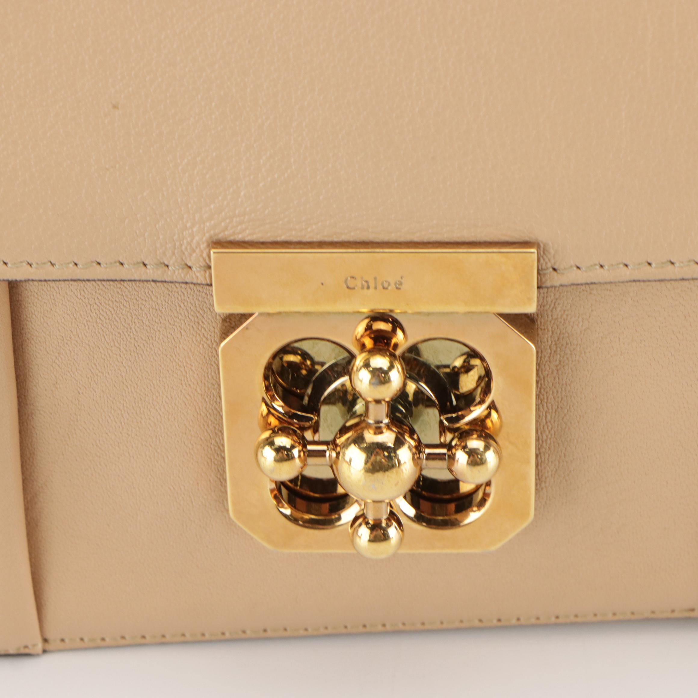 Chloé Elsie Turnlock Chain Shoulder Bag in Neutral Calfskin Leather