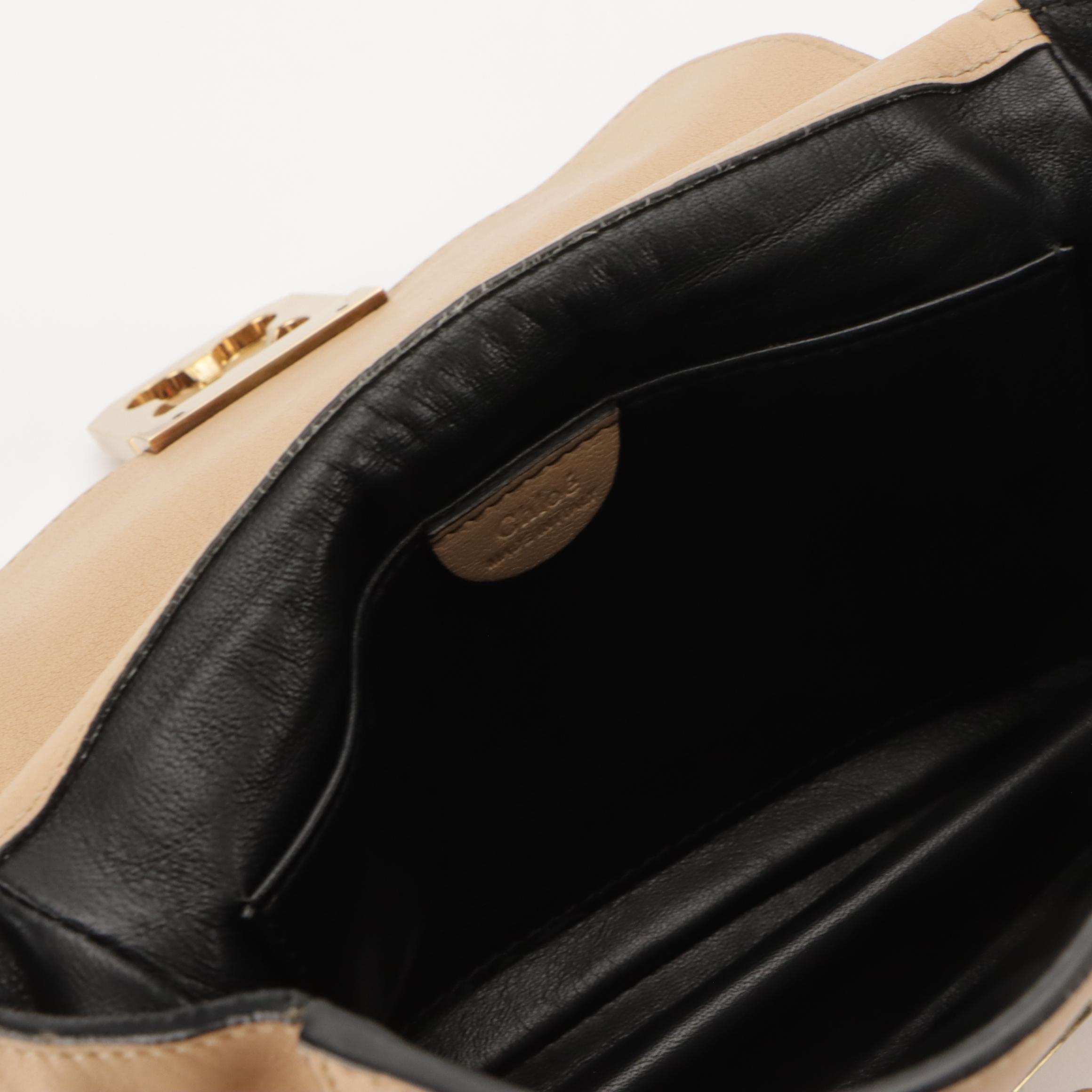 Chloé Elsie Turnlock Chain Shoulder Bag in Neutral Calfskin Leather