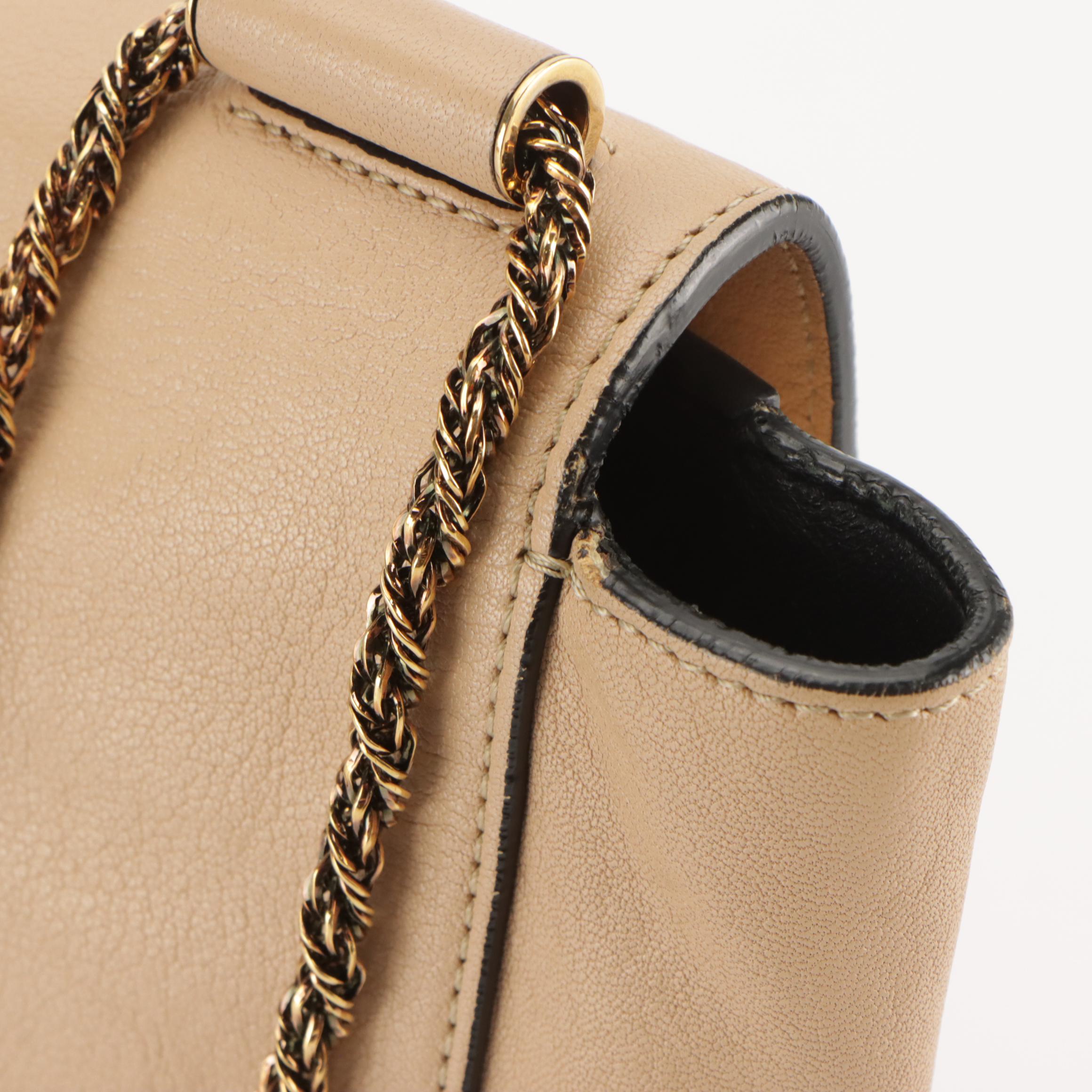 Chloé Elsie Turnlock Chain Shoulder Bag in Neutral Calfskin Leather