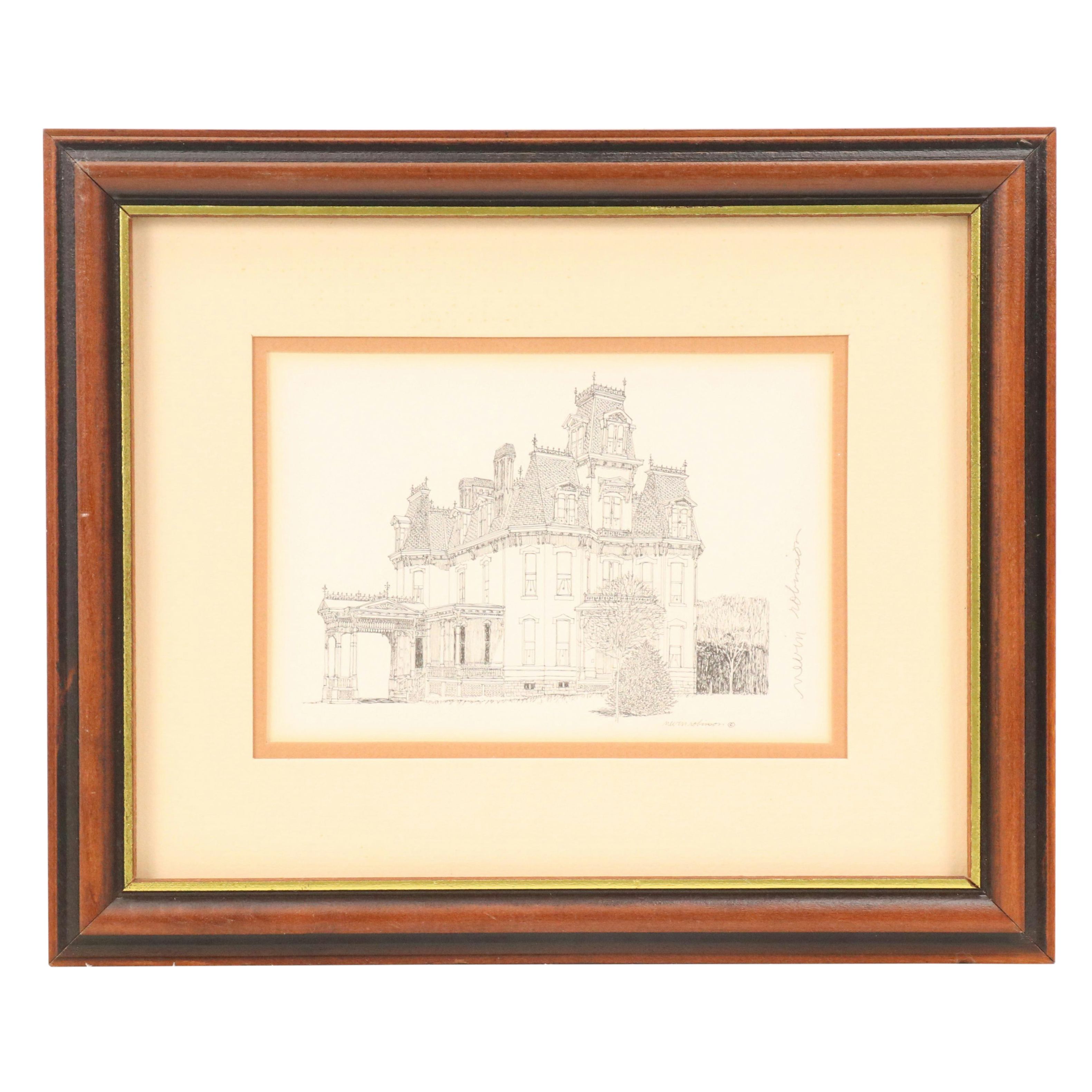 Nevin Robinson Engraving of McKee House in Pittsburgh, Late 20th Century