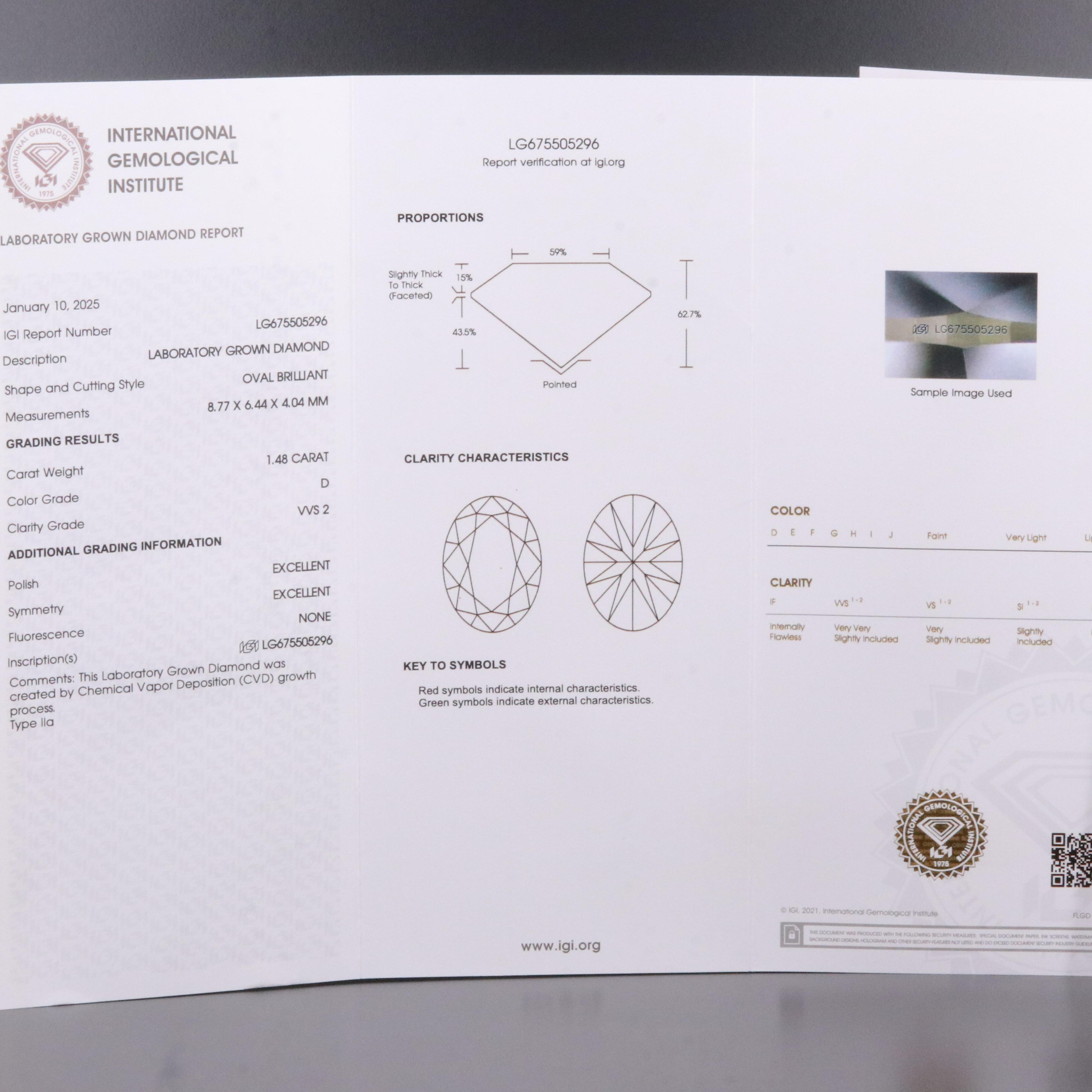 Loose 1.48 CT Lab Grown Diamond with IGI Report