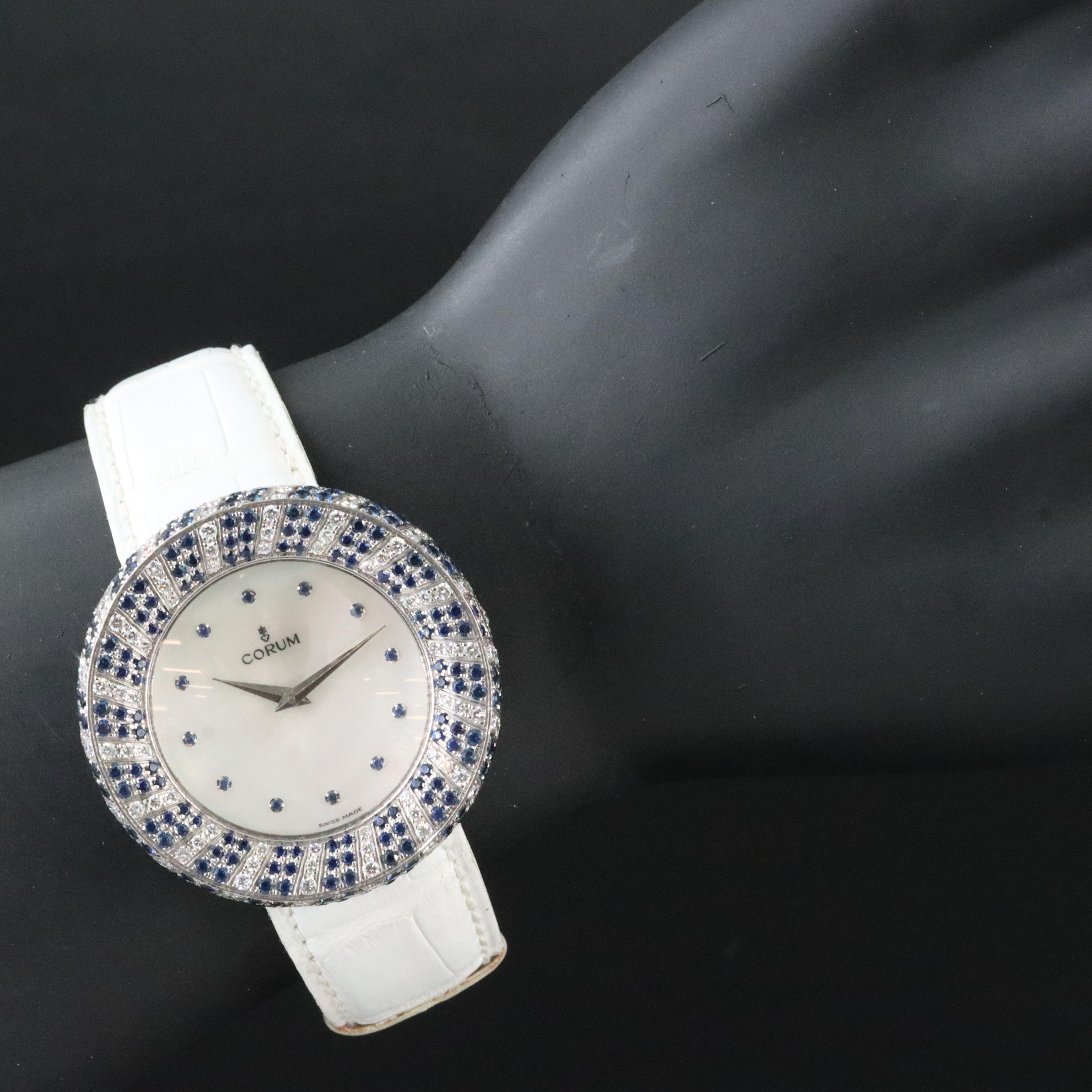 18K Corum Mother-of-Pearl Factory 2.50 CTW Diamond and Sapphire Dial Watch
