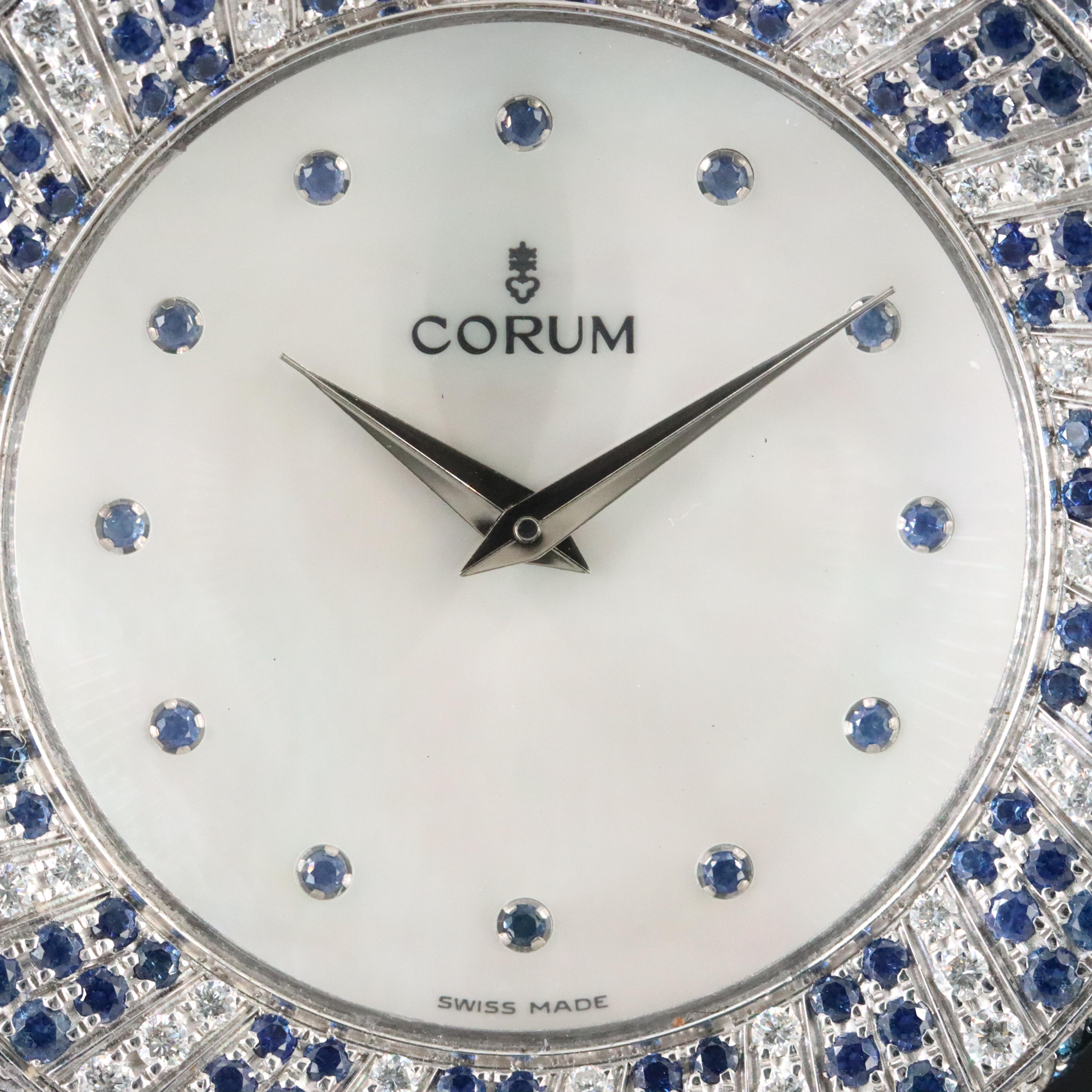 18K Corum Mother-of-Pearl Factory 2.50 CTW Diamond and Sapphire Dial Watch