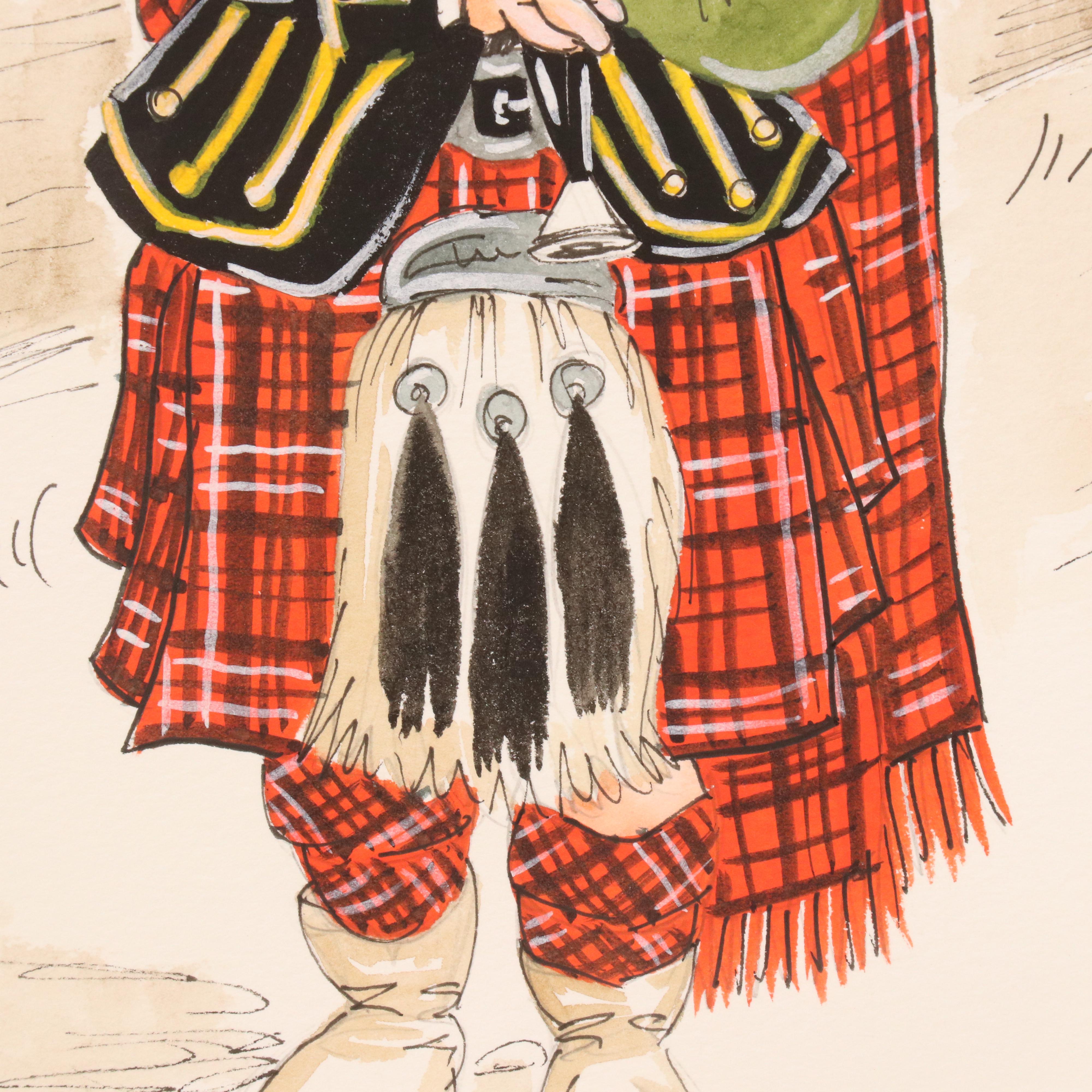 Mixed Media Illustration "The Scottish Piper," 21st Century