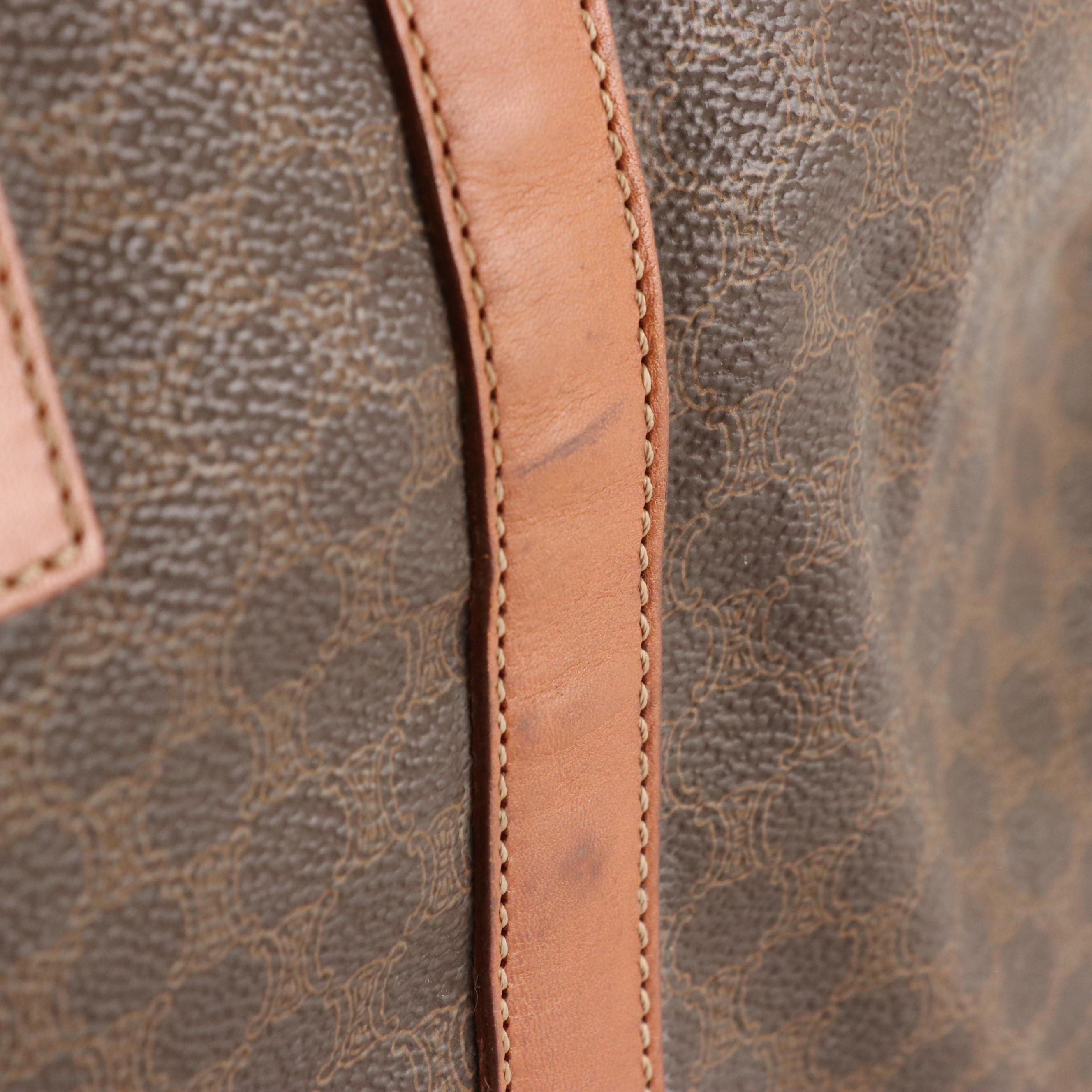 Celine Travel Duffle Bag in Brown Macadam Canvas and Leather Trim