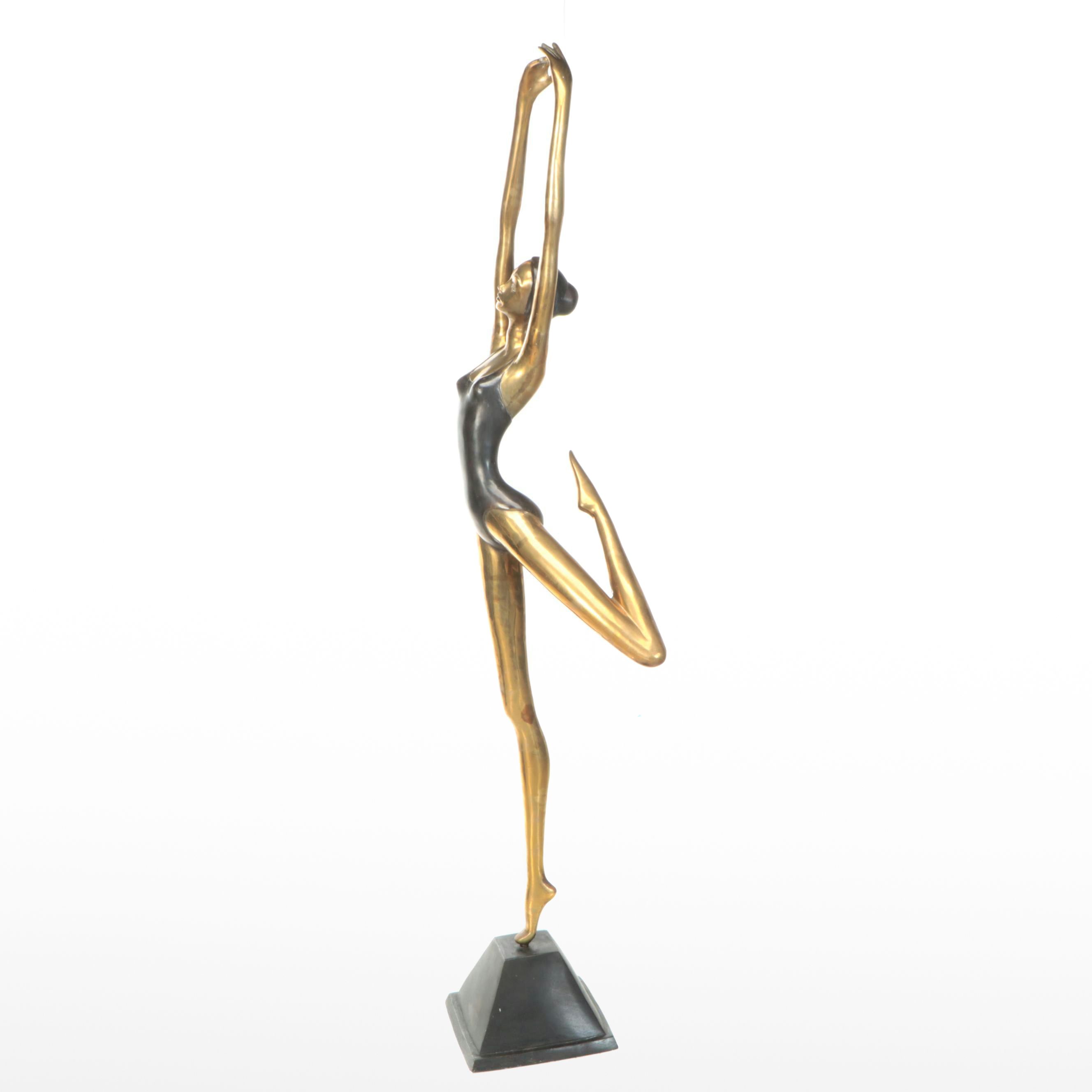 Lifesize Art Deco Style Brass Ballet Dancer Sculpture