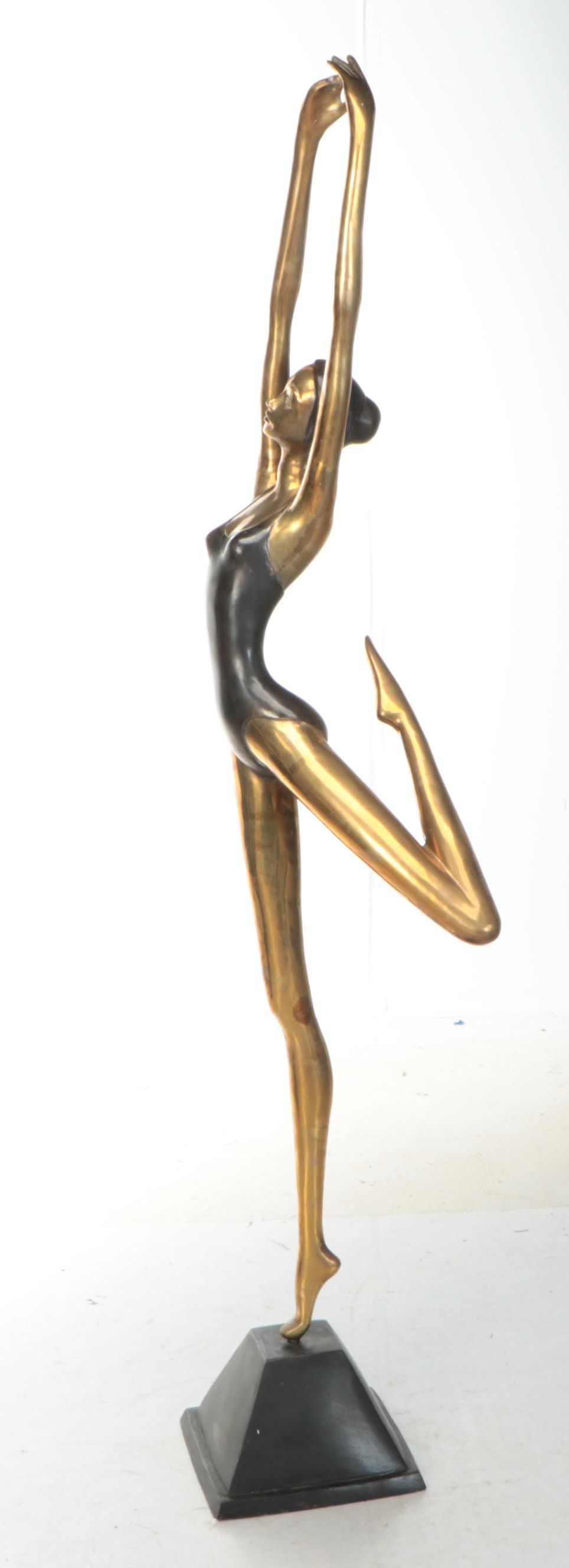 Lifesize Art Deco Style Brass Ballet Dancer Sculpture