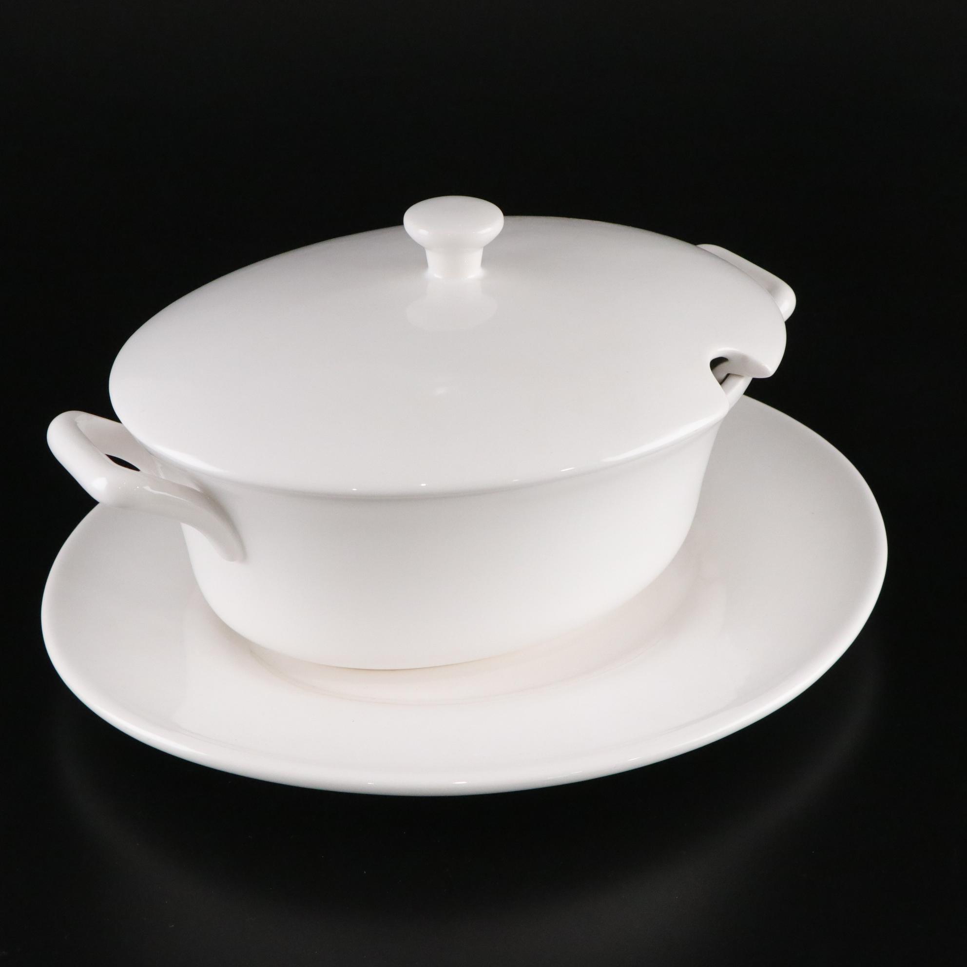 Euro Ceramica Tureen and Underplate with Aluminum Chip and Dip and Glass Platter