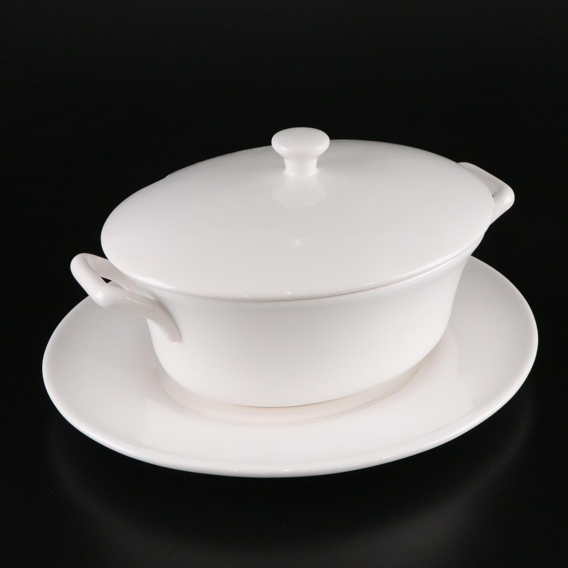 Euro Ceramica Tureen and Underplate with Aluminum Chip and Dip and Glass Platter
