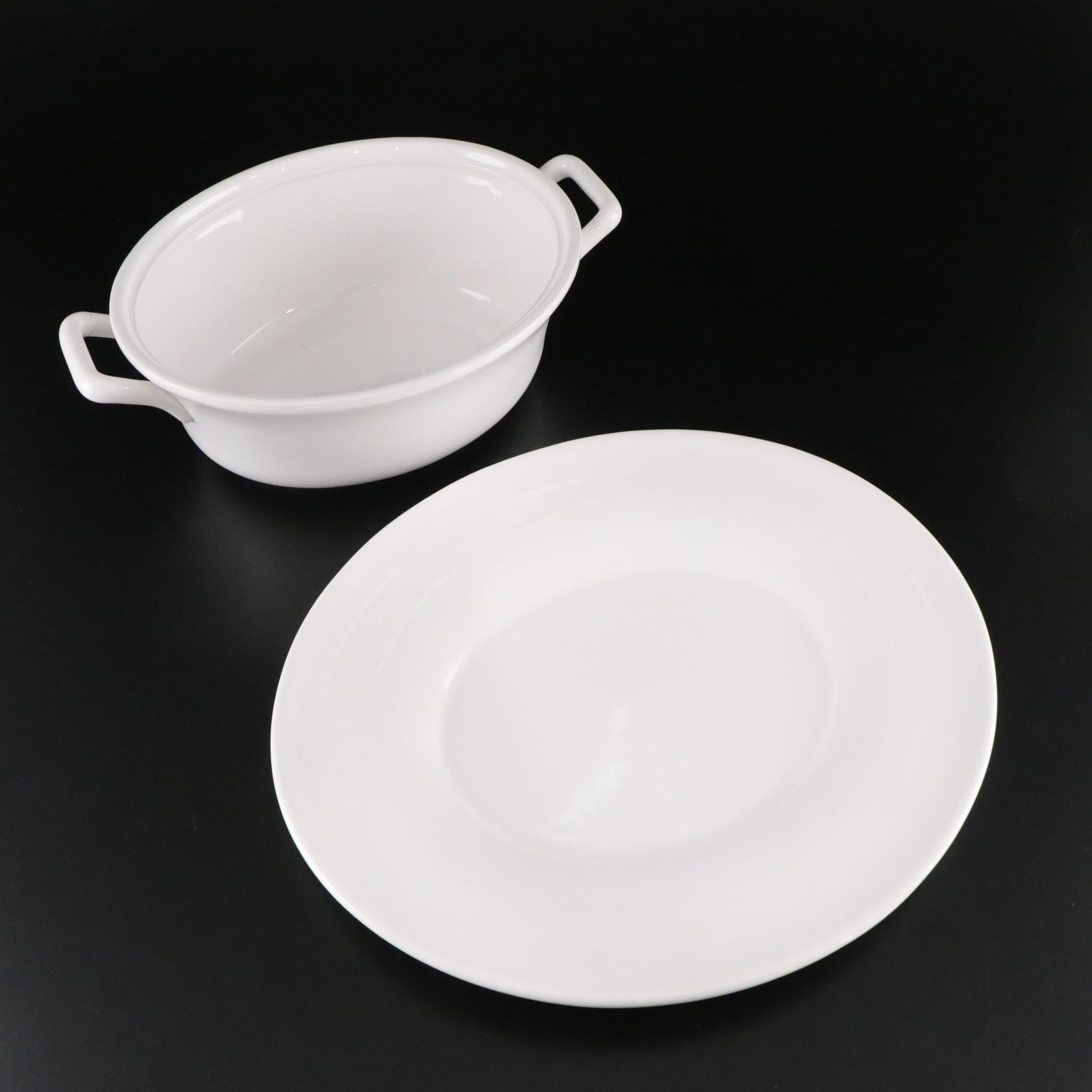 Euro Ceramica Tureen and Underplate with Aluminum Chip and Dip and Glass Platter