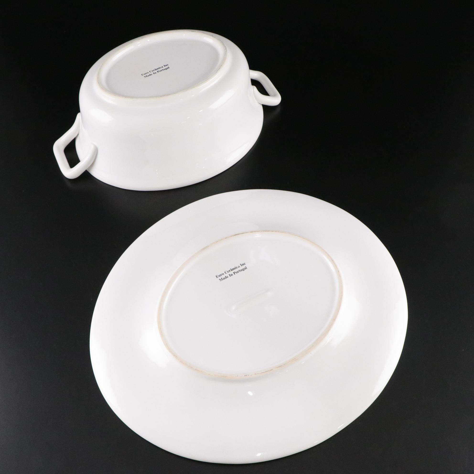 Euro Ceramica Tureen and Underplate with Aluminum Chip and Dip and Glass Platter
