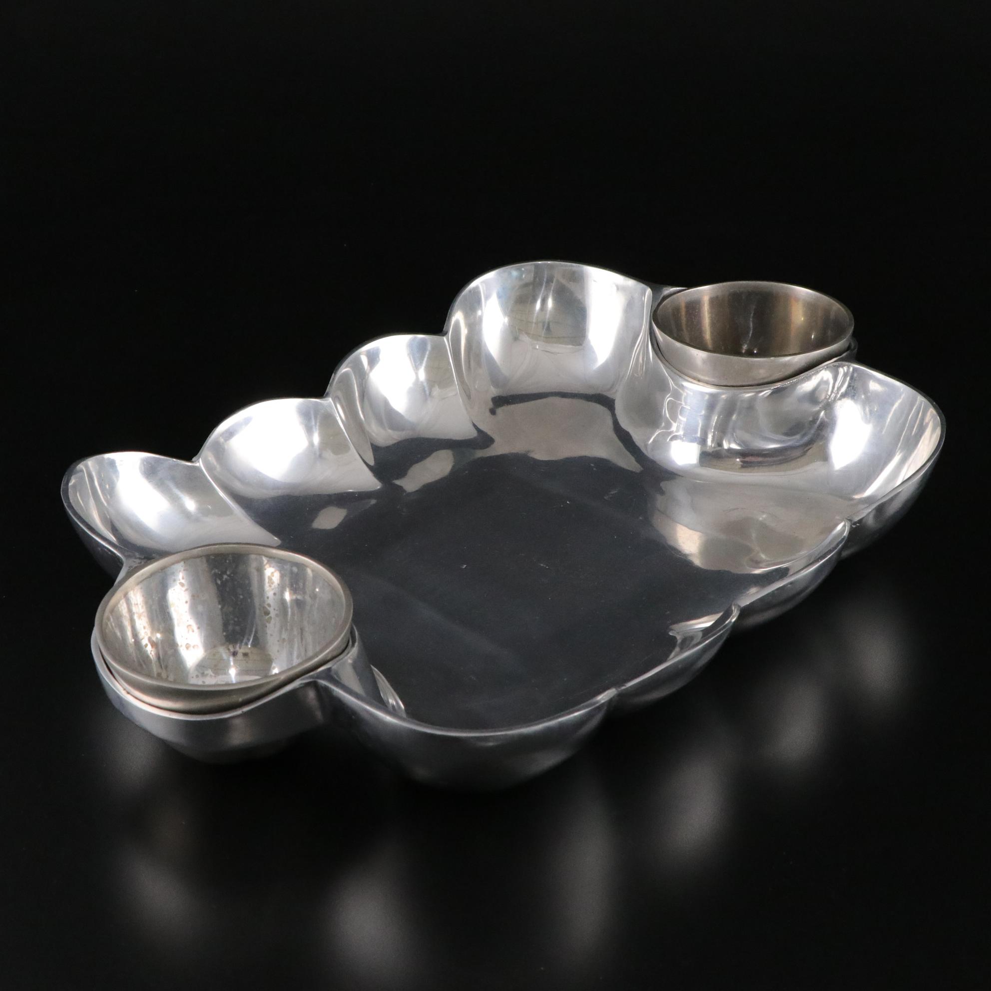 Euro Ceramica Tureen and Underplate with Aluminum Chip and Dip and Glass Platter