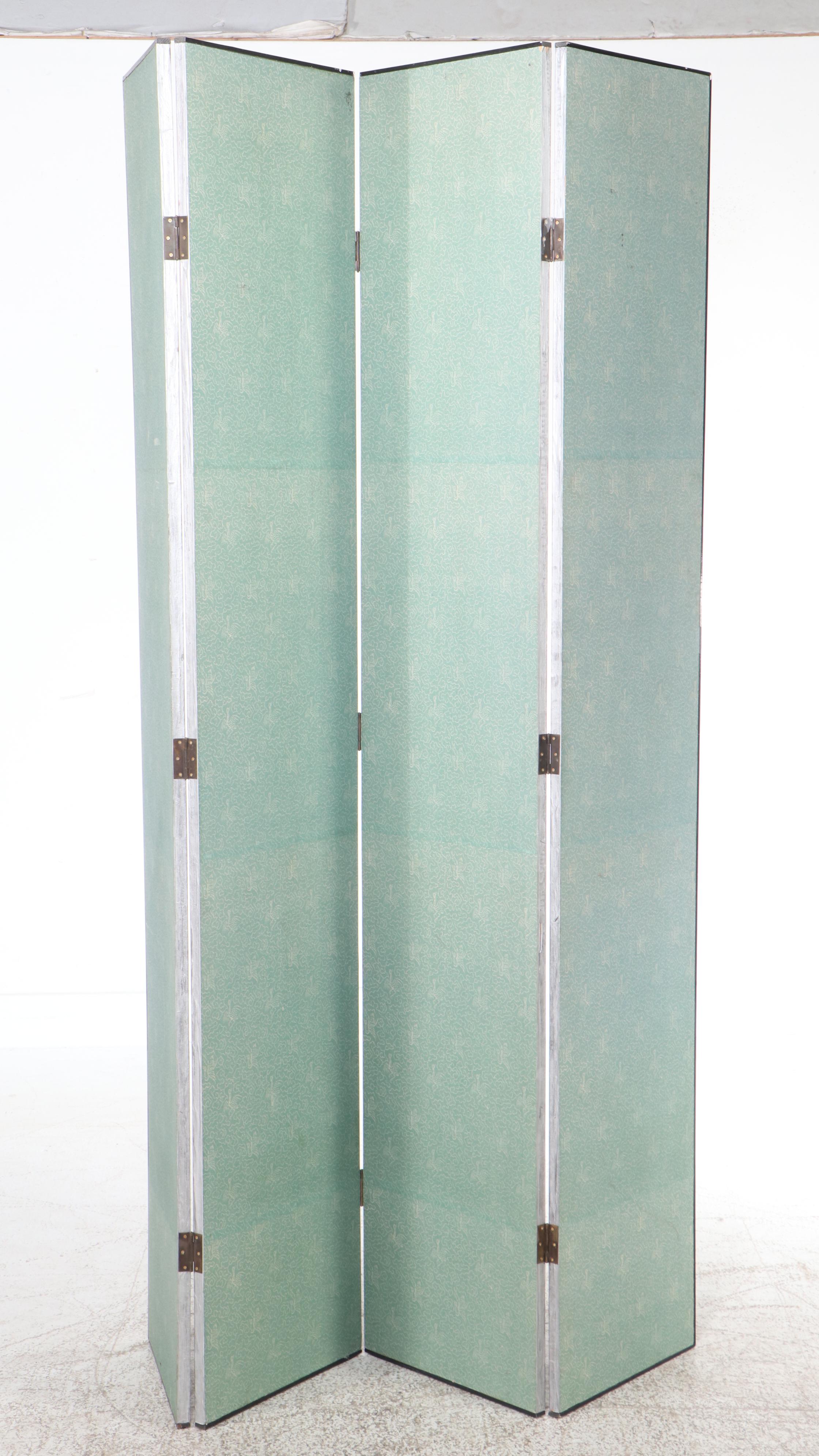 Painted Four-Panel Folding Room Screen with Interior Room Image
