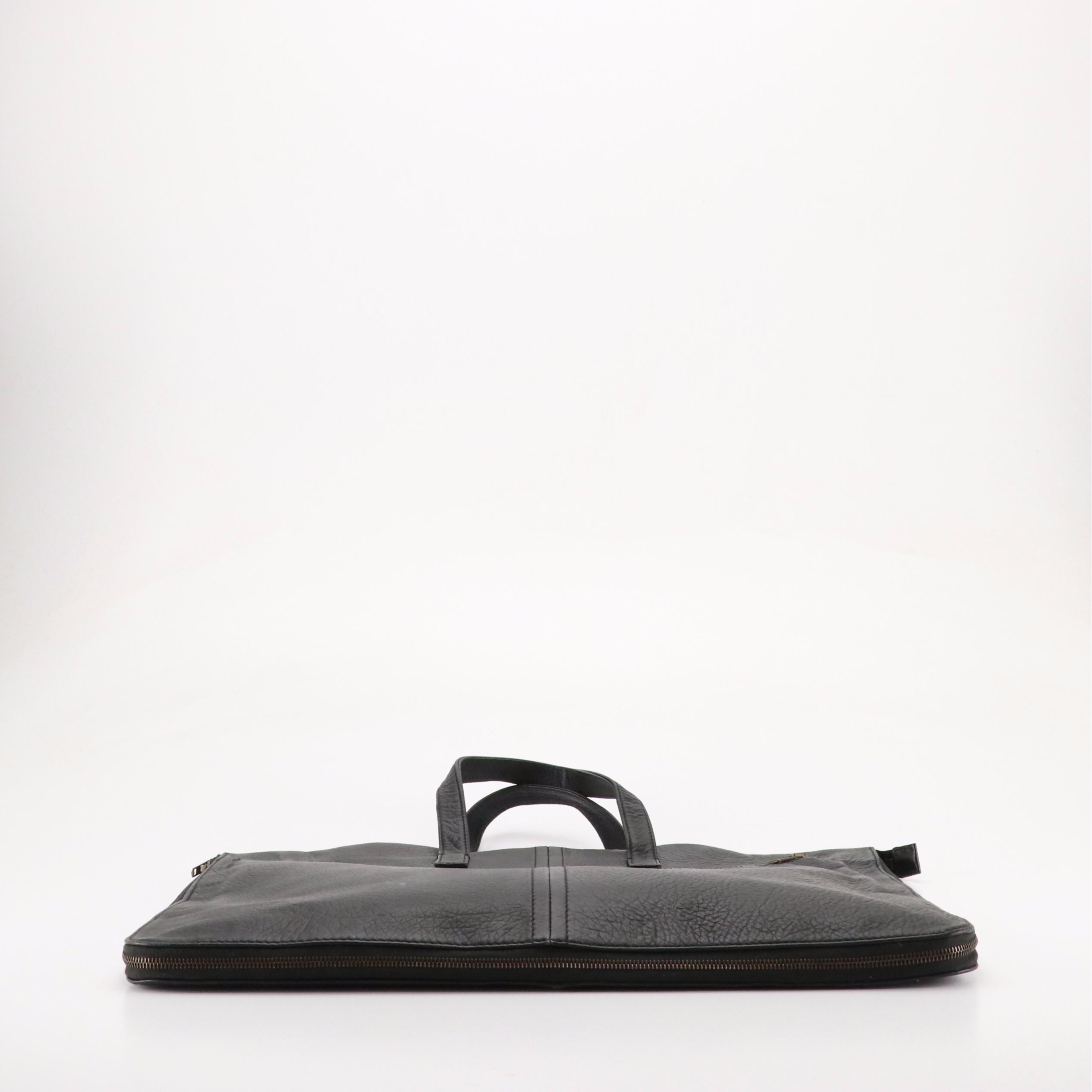 Emporio Armani Large Zip-Around Work Bag in Black Grained Leather