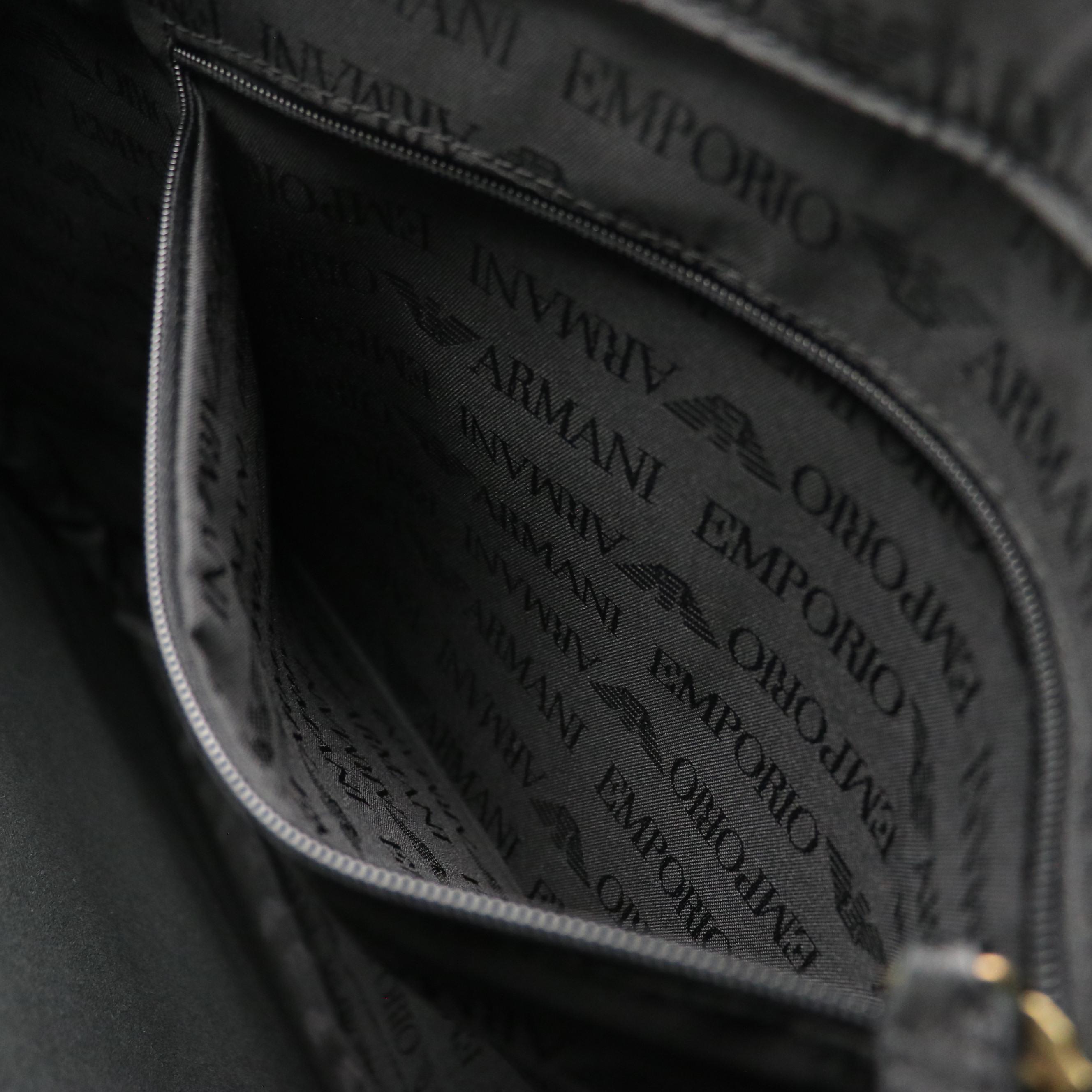 Emporio Armani Large Zip-Around Work Bag in Black Grained Leather