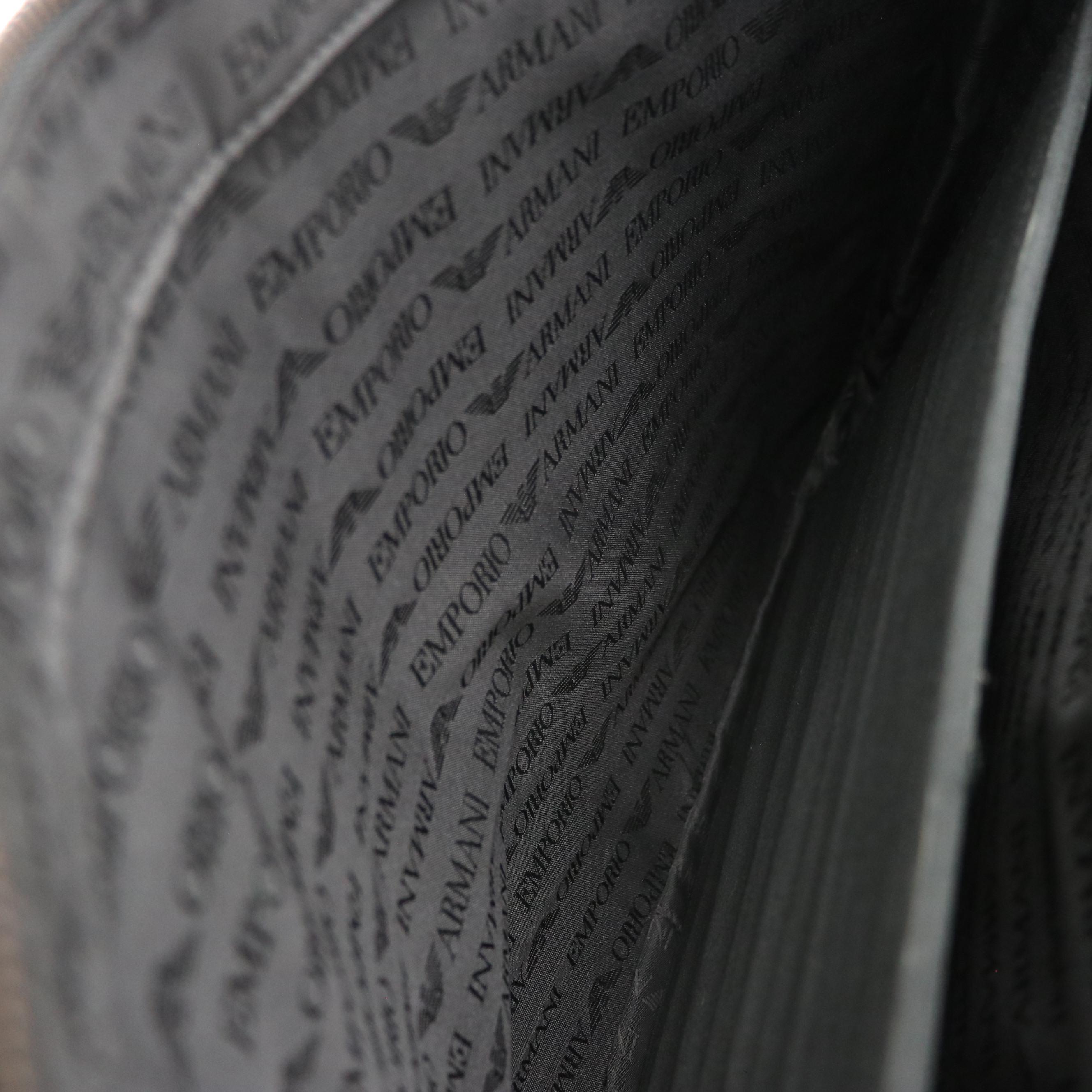 Emporio Armani Large Zip-Around Work Bag in Black Grained Leather