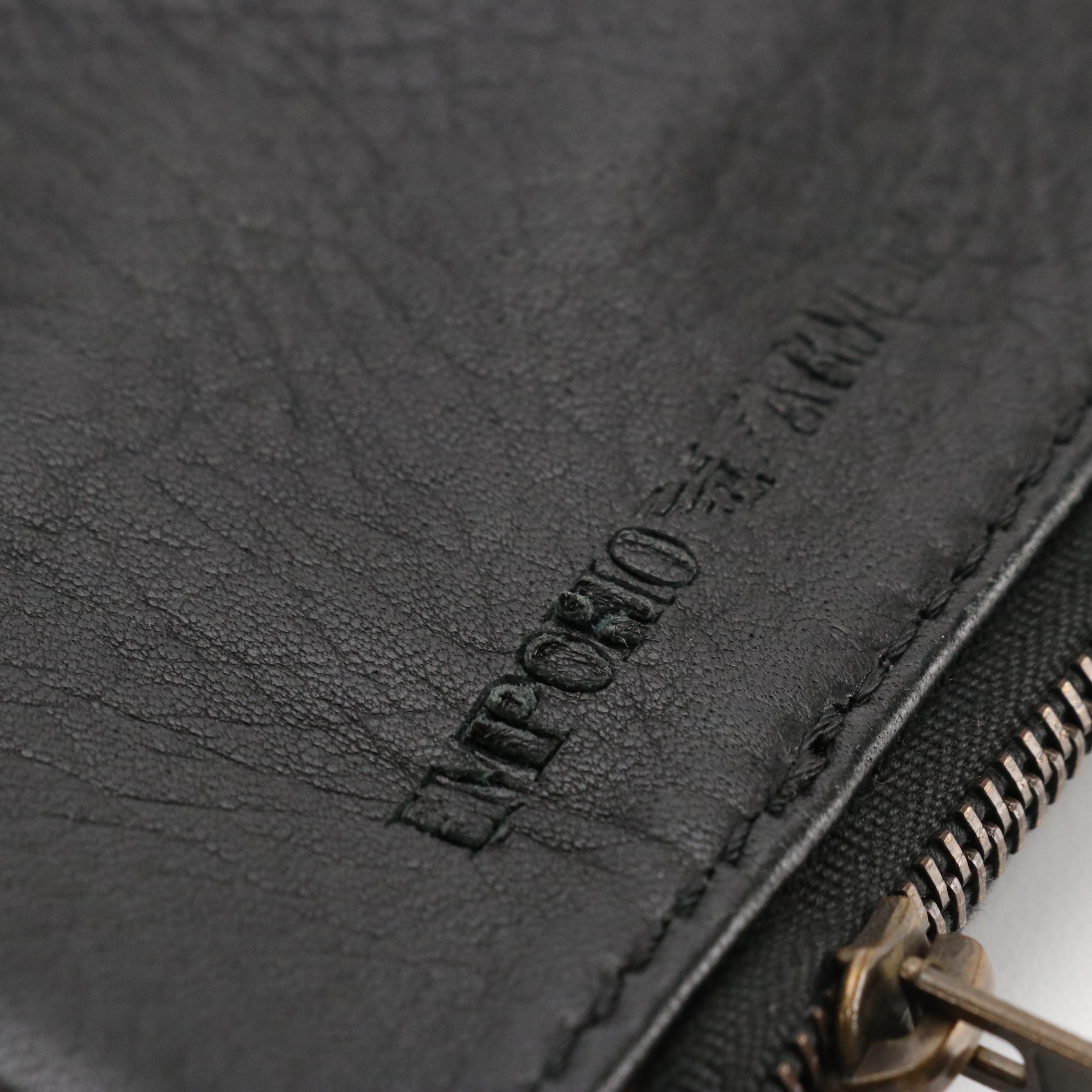 Emporio Armani Large Zip-Around Work Bag in Black Grained Leather