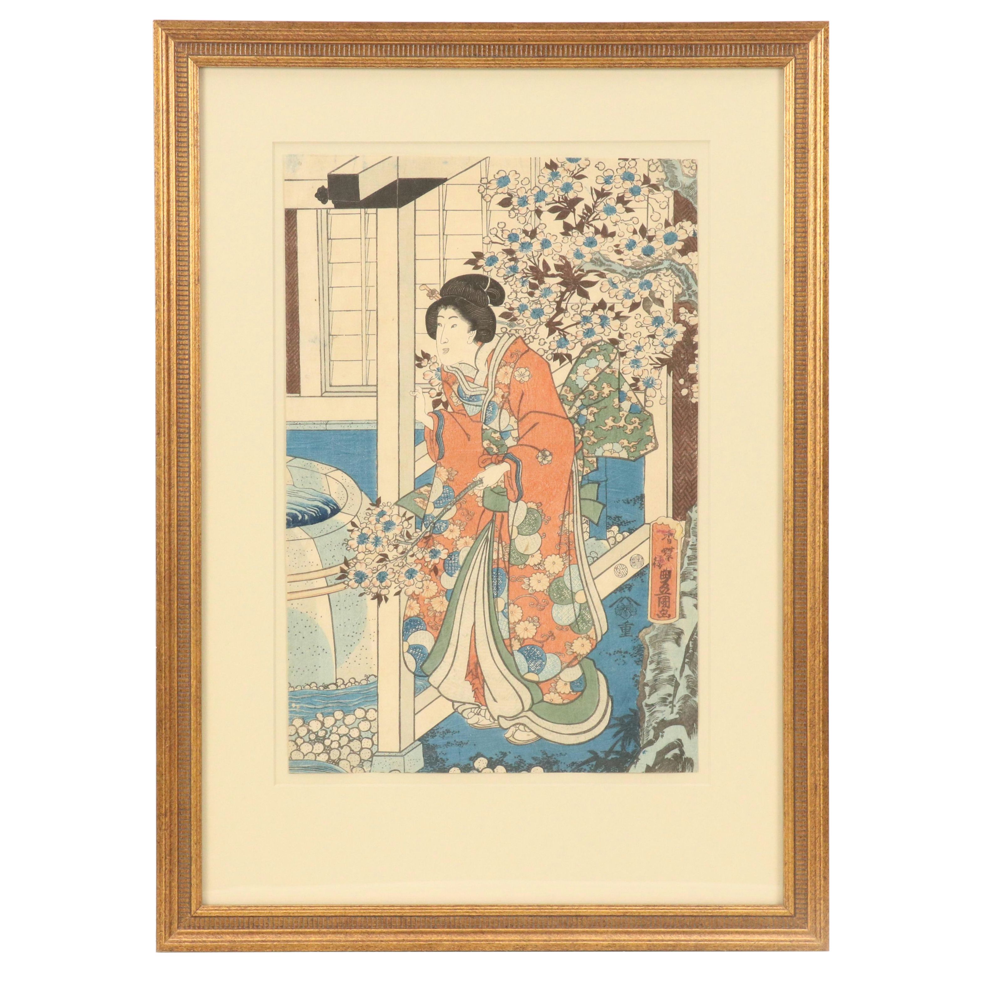 Toyokuni Utagawa Japanese Woodblock "Prince Genji," Mid-19th Century