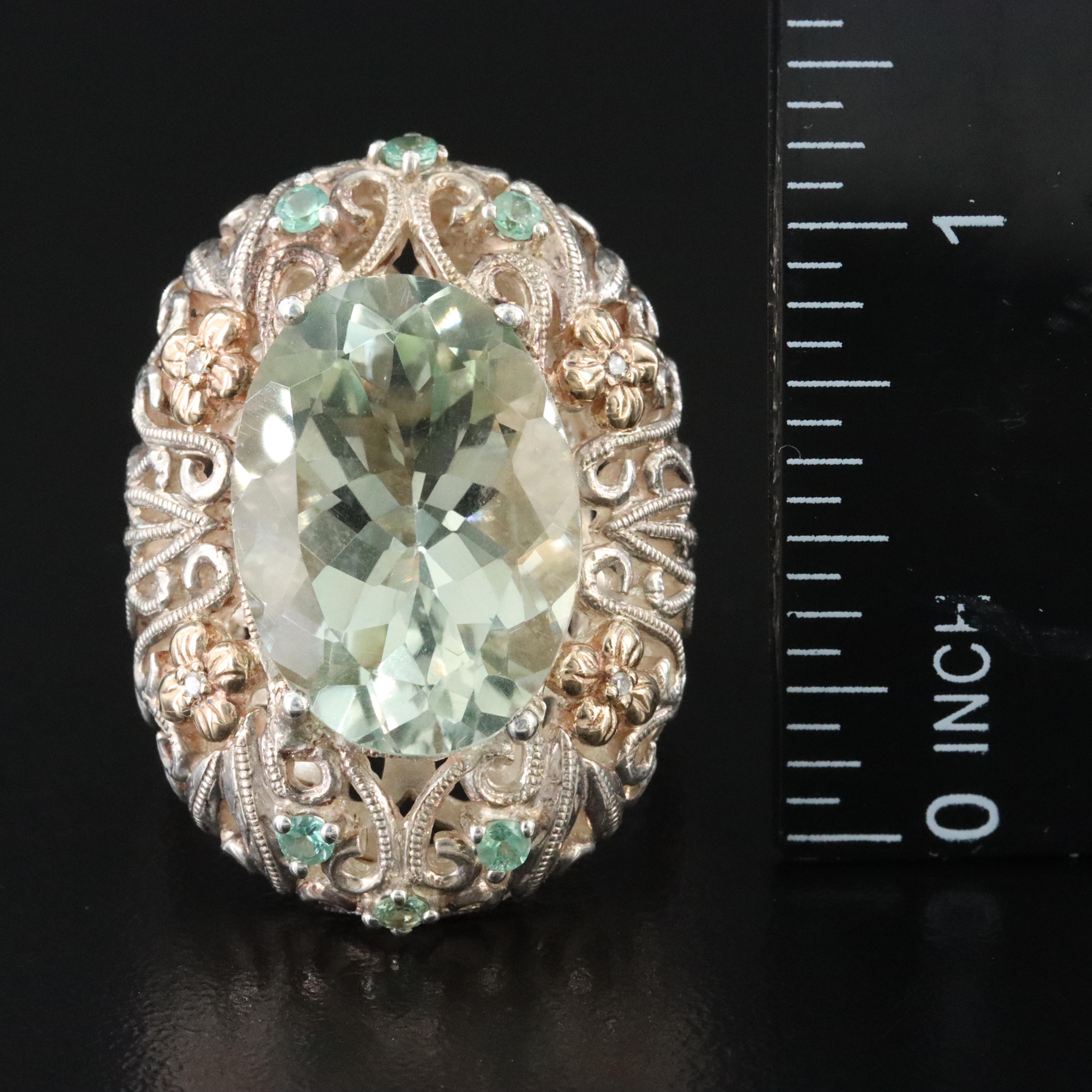 Sterling Praisiolite and Blue Topaz Ring with 14K Accents