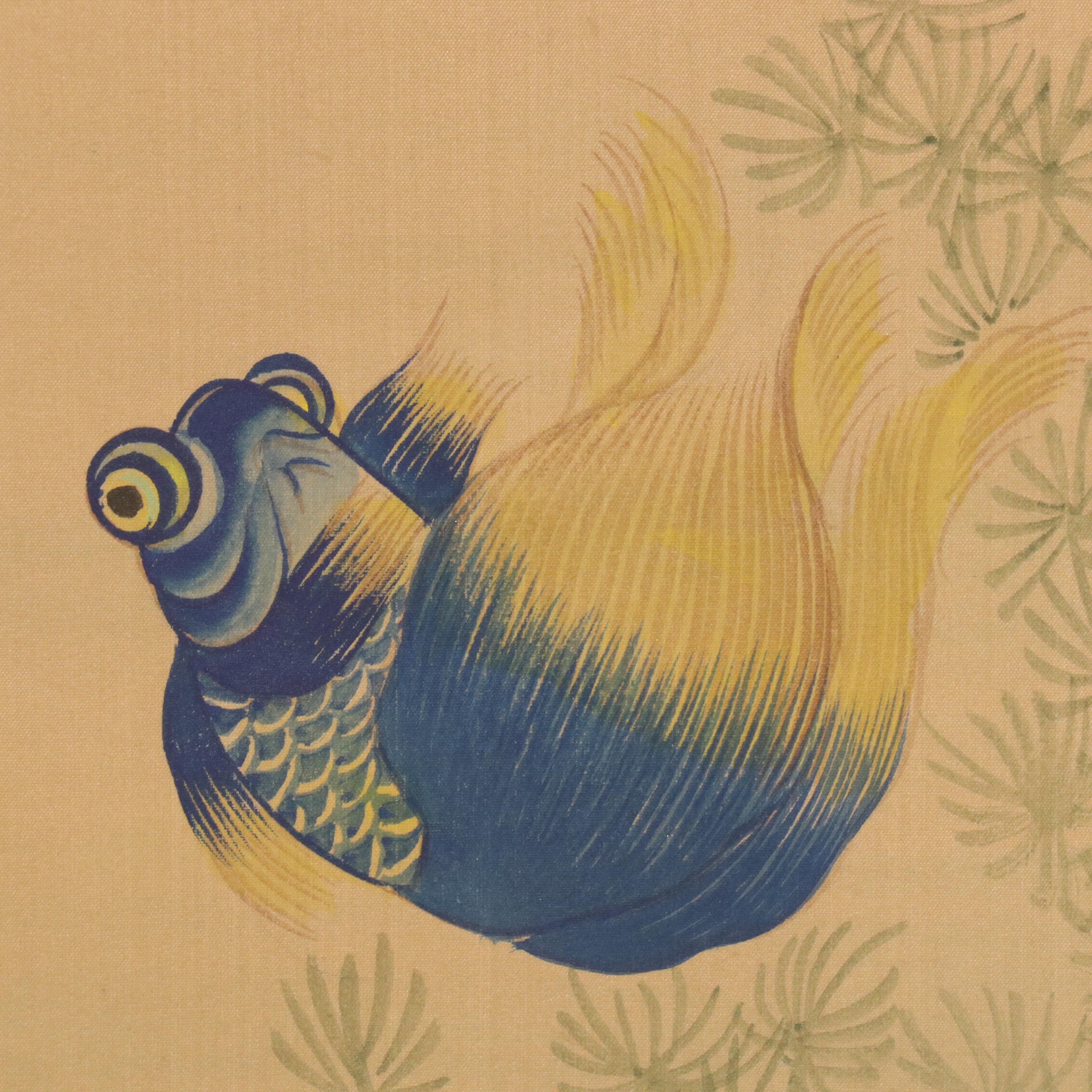 Chinese School Gouache Painting on Silk of Goldfish and Minnows