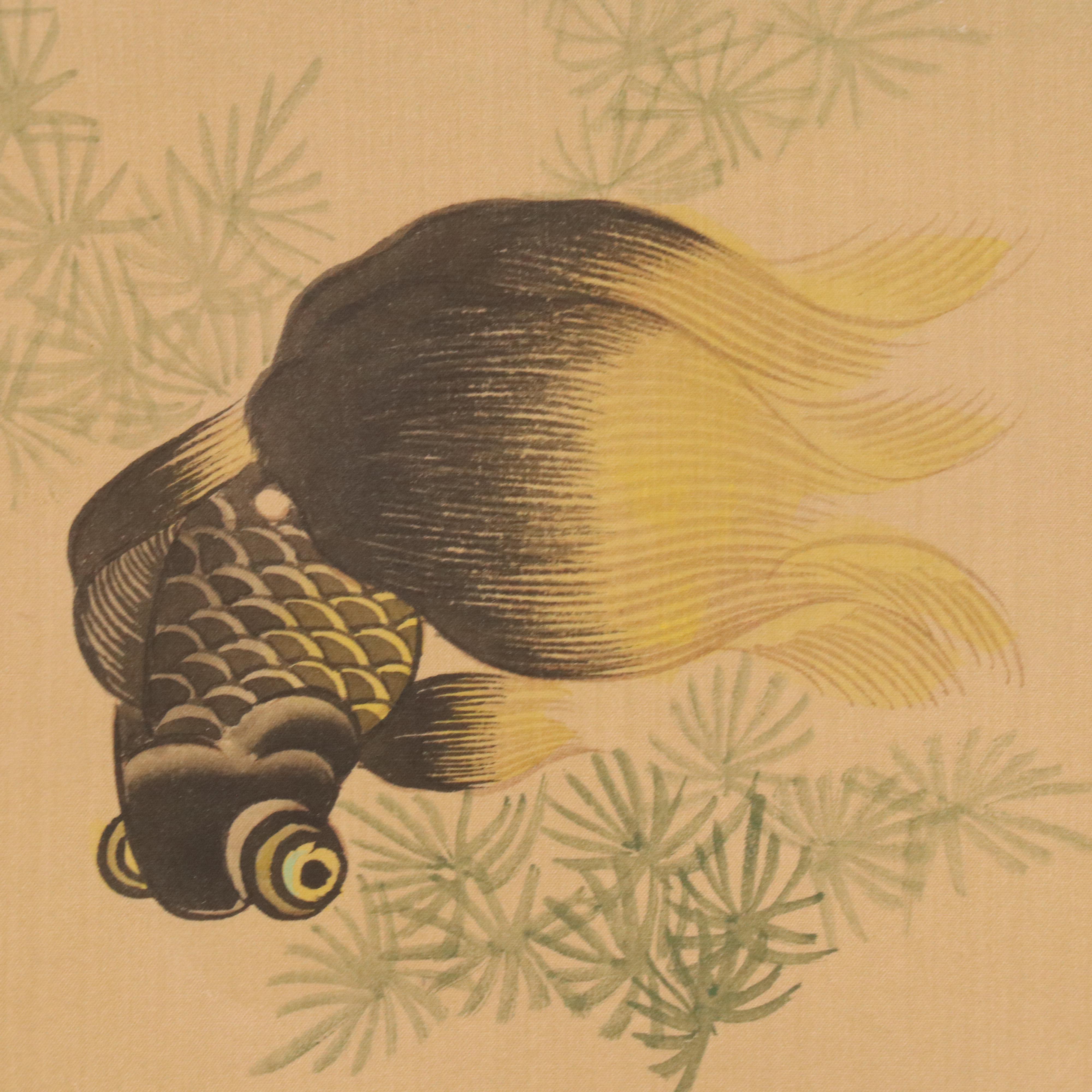 Chinese School Gouache Painting on Silk of Goldfish and Minnows