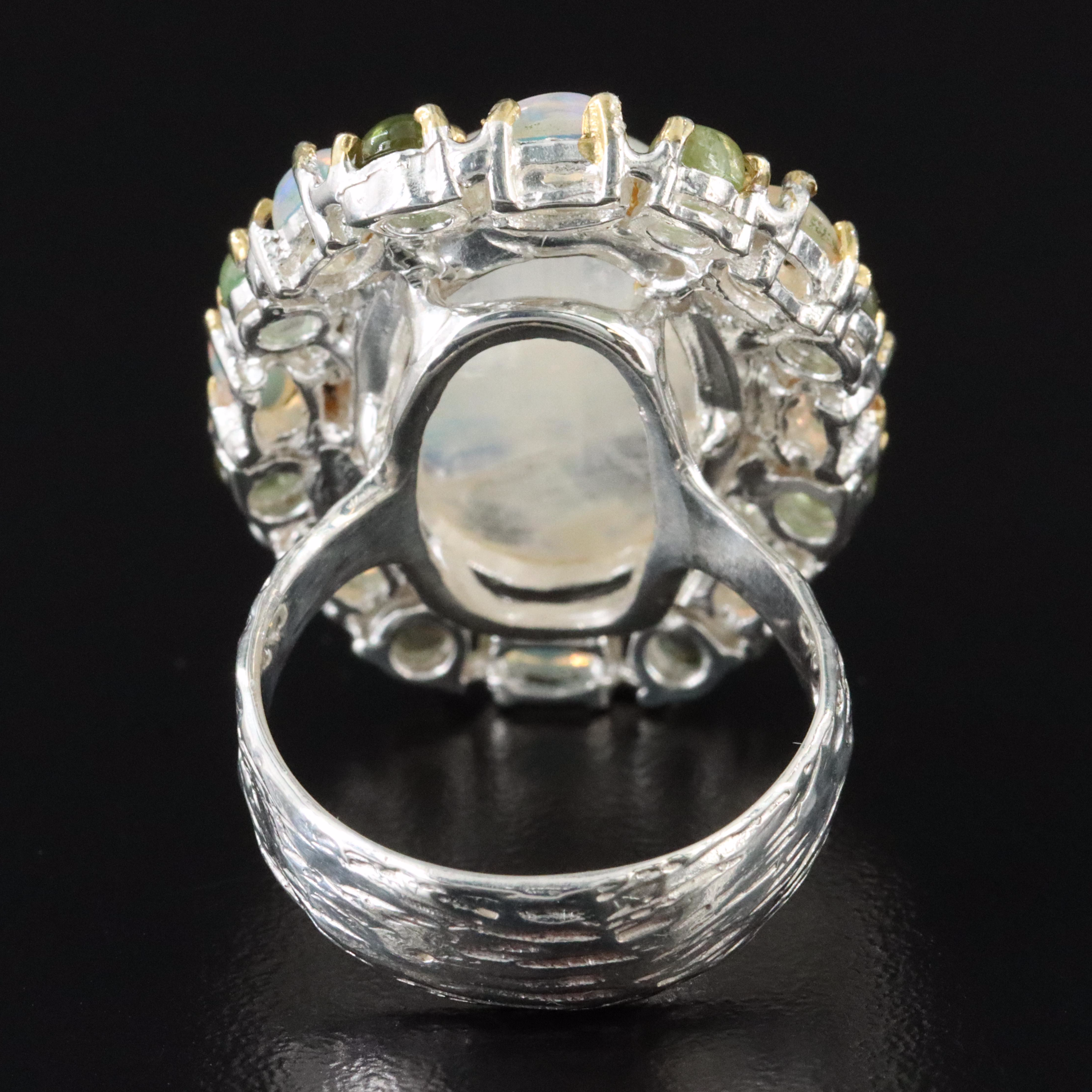 Sterling Gemstone Ring with a Rainbow Moonstone Center