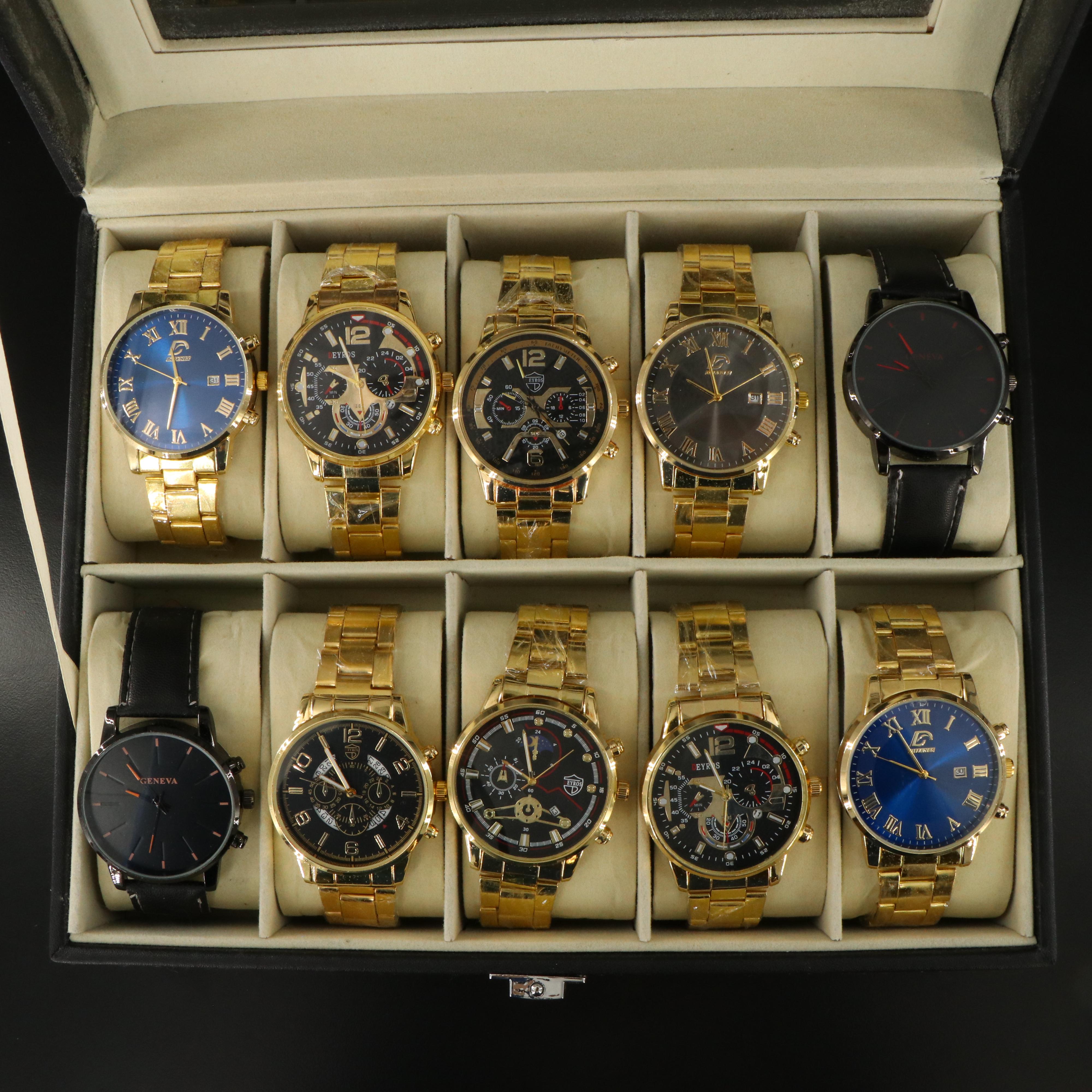 Quartz Watch Collection in Watch Box Featuring Geneva