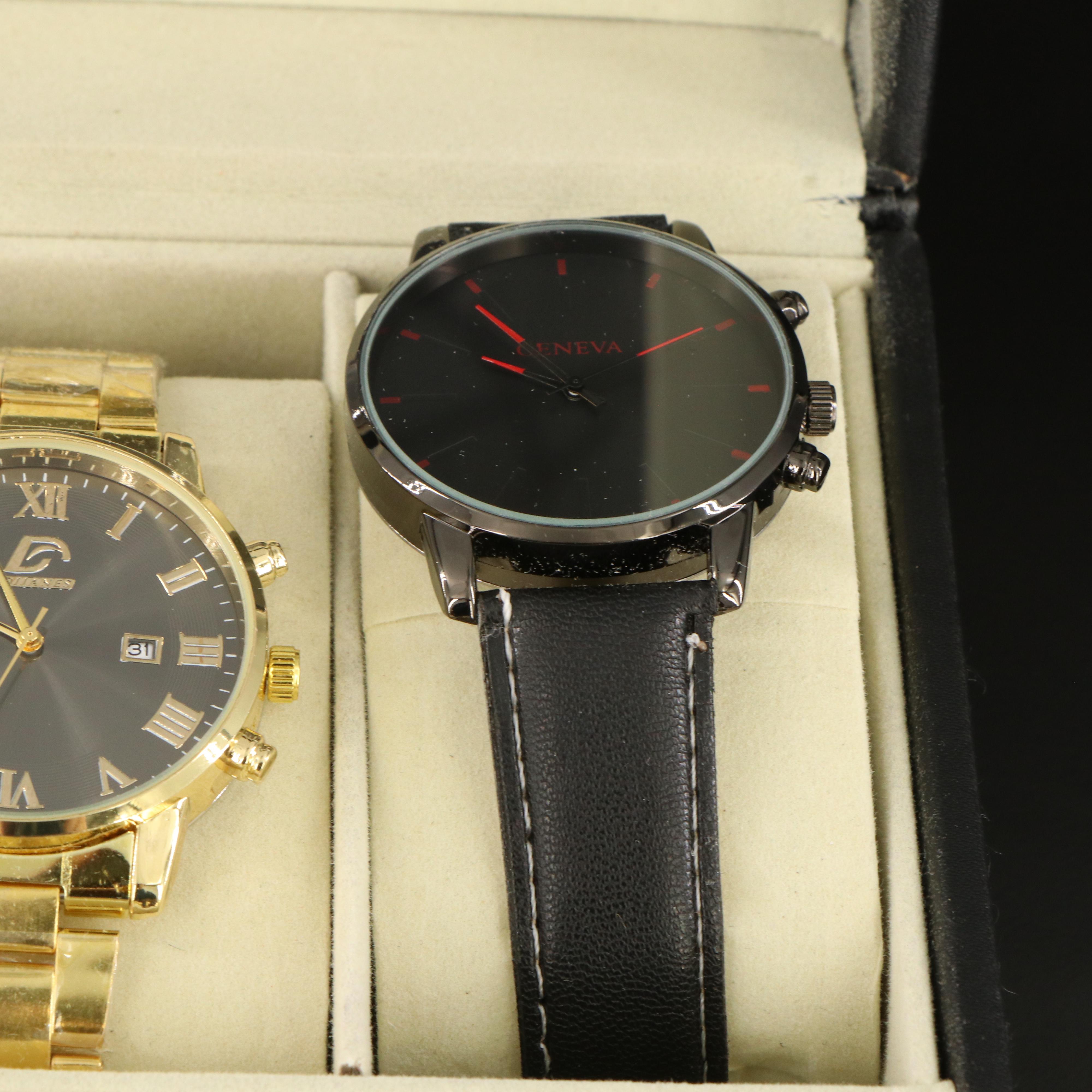 Quartz Watch Collection in Watch Box Featuring Geneva