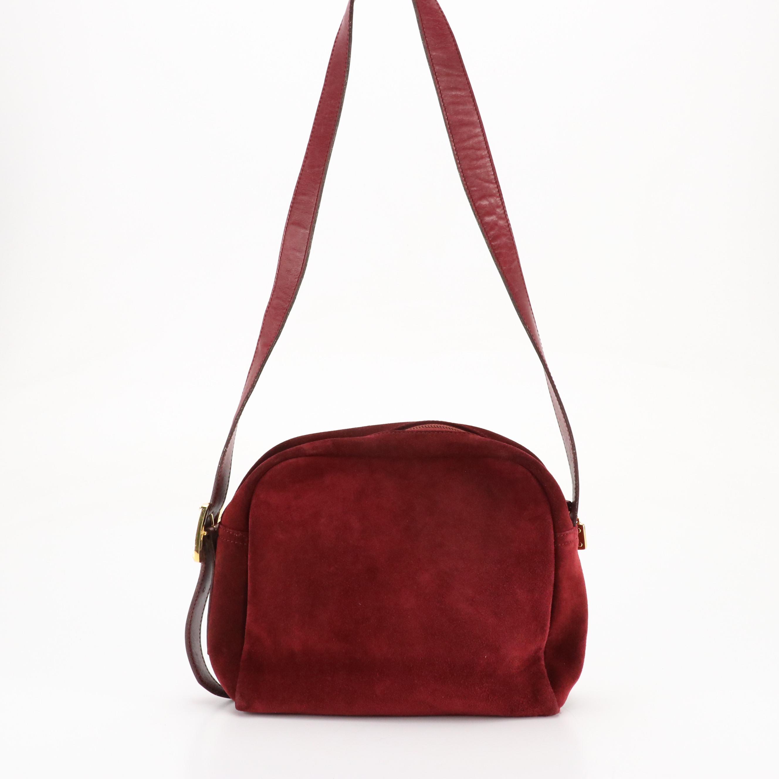 Loewe Anagram Shoulder Bag in Burgundy Suede and Leather