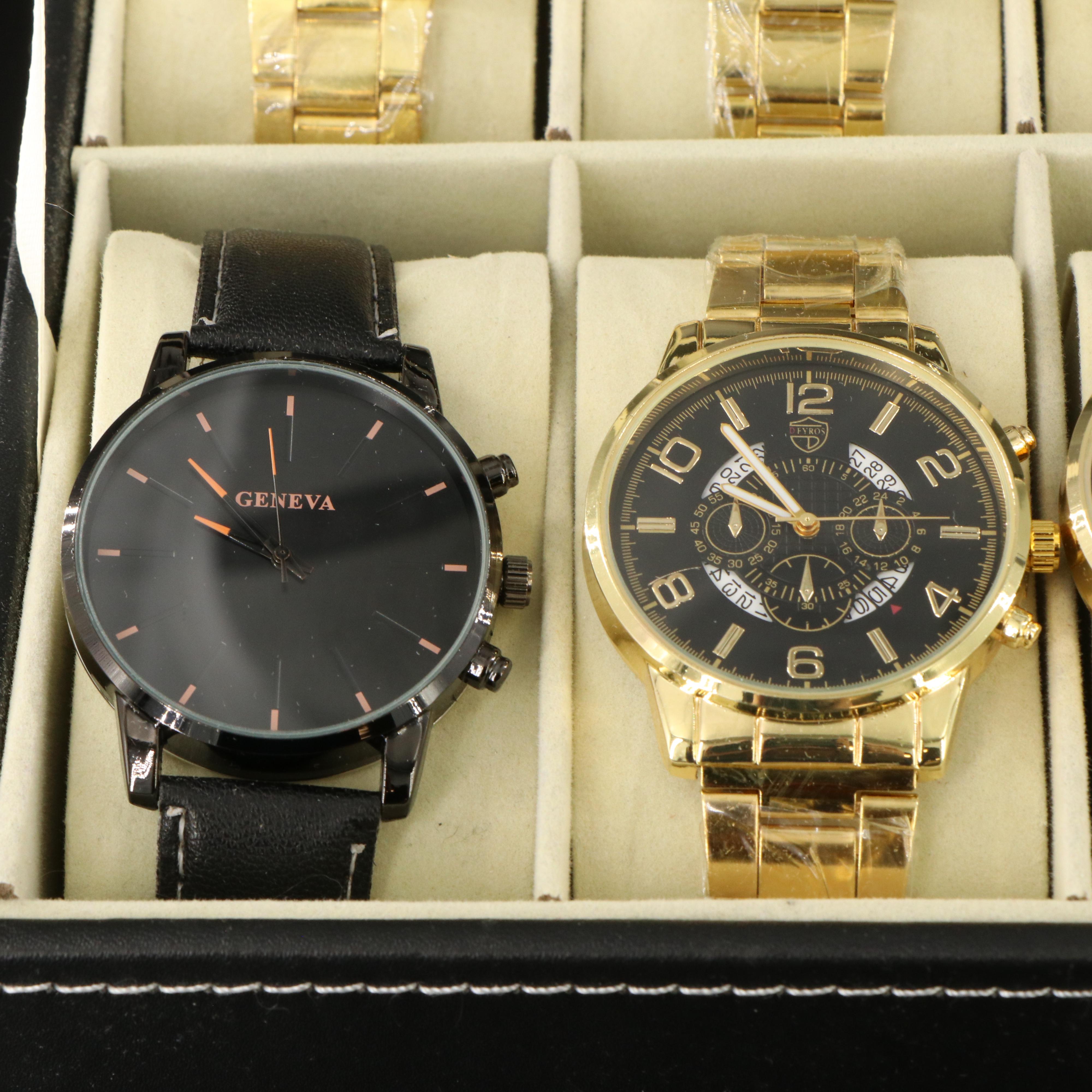Quartz Watch Collection in Watch Box Featuring Geneva