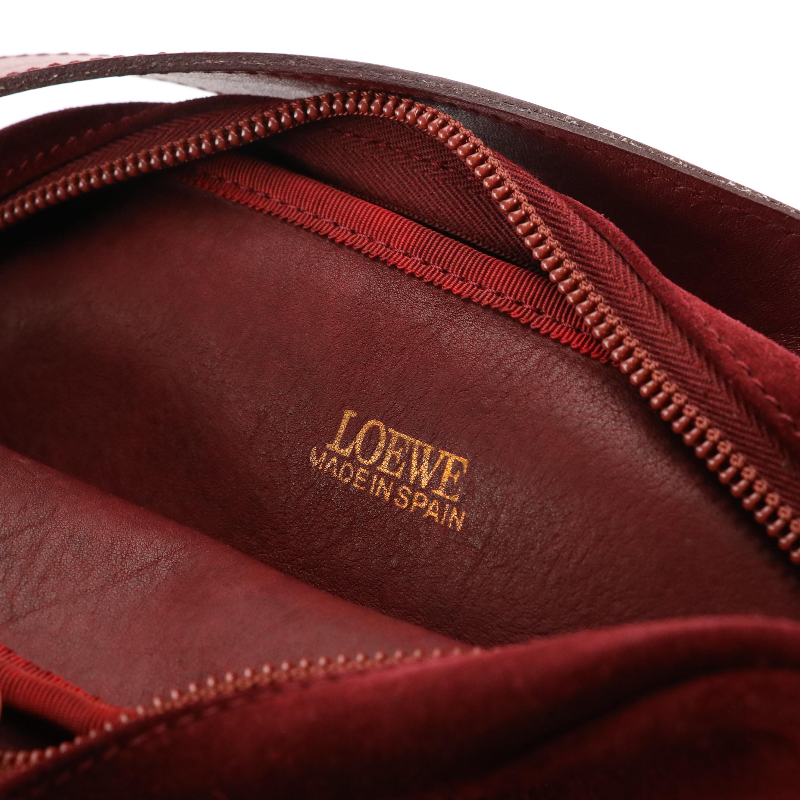 Loewe Anagram Shoulder Bag in Burgundy Suede and Leather