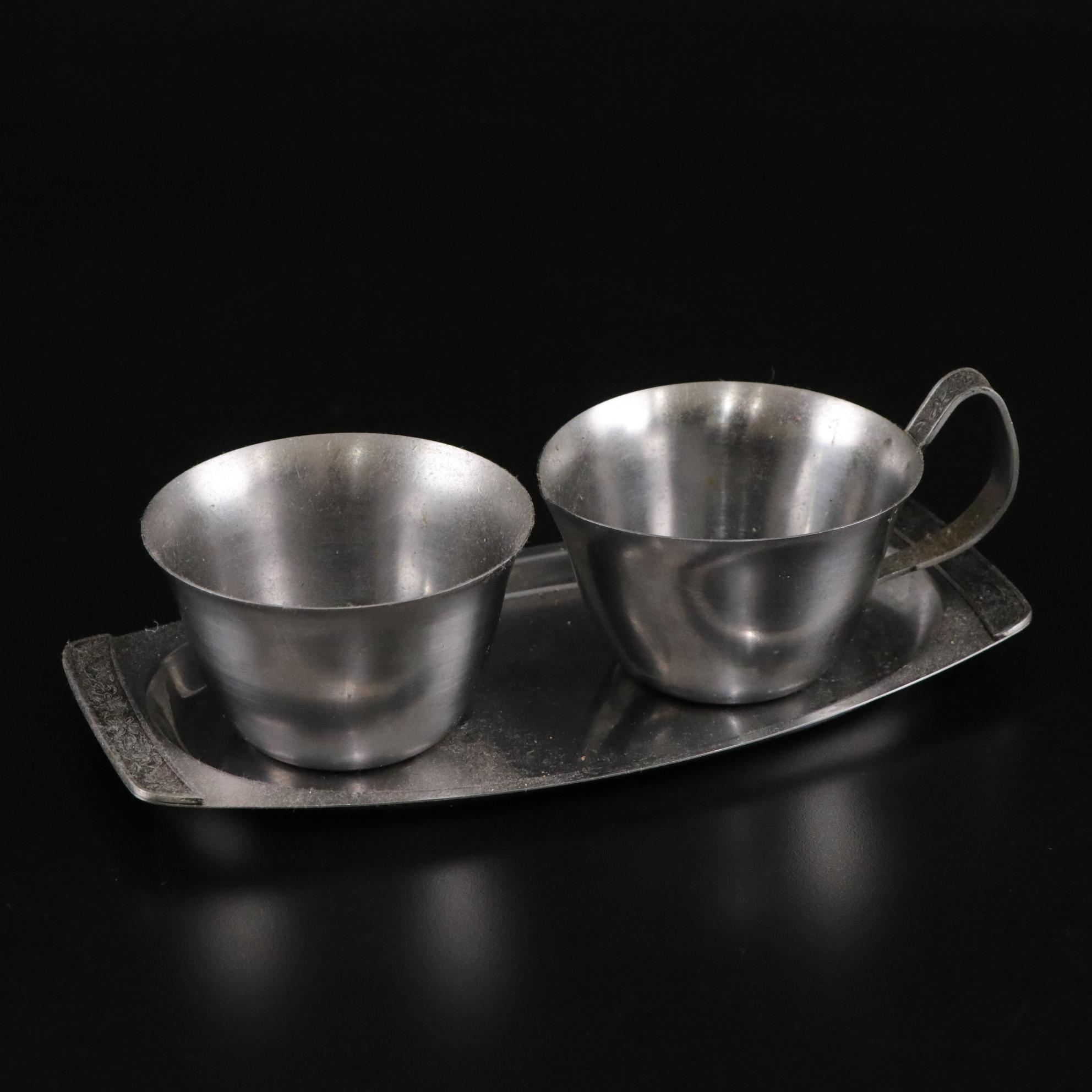 Mid Century Modern Steel Creamer and Sugar Set with Other Serveware