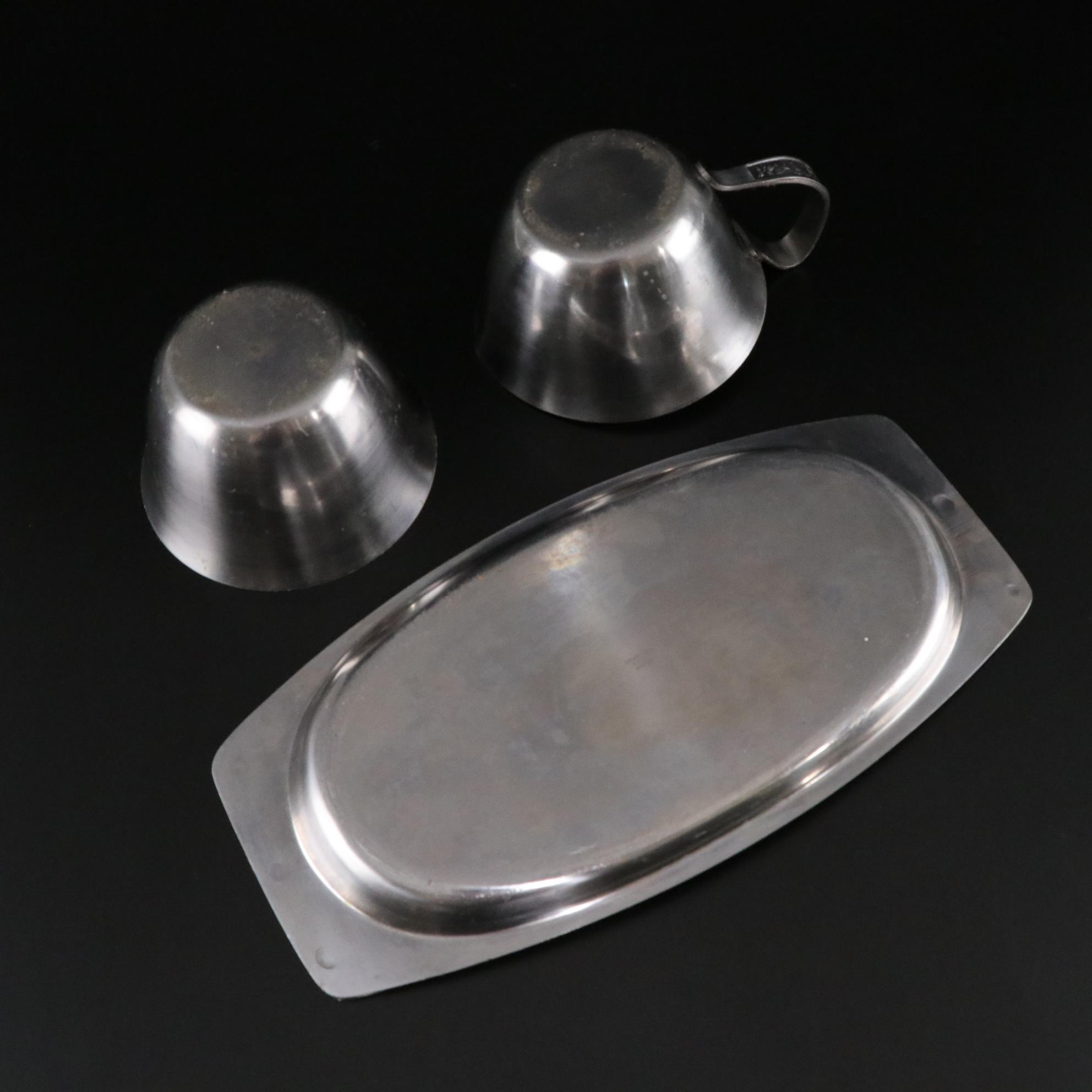 Mid Century Modern Steel Creamer and Sugar Set with Other Serveware