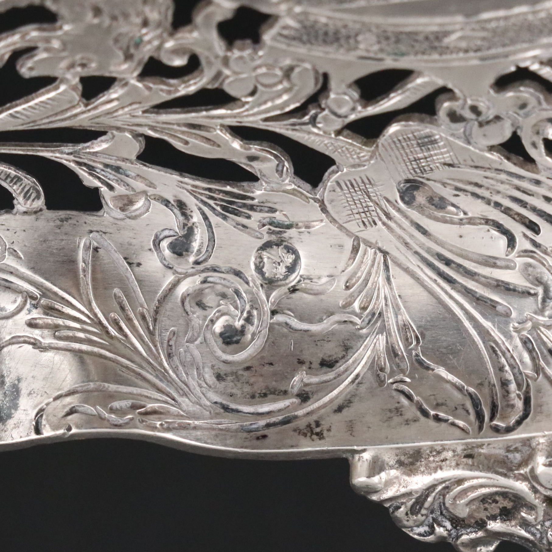Continental 800 Silver Figural Pierced Serving Spoon, Late 19th Century
