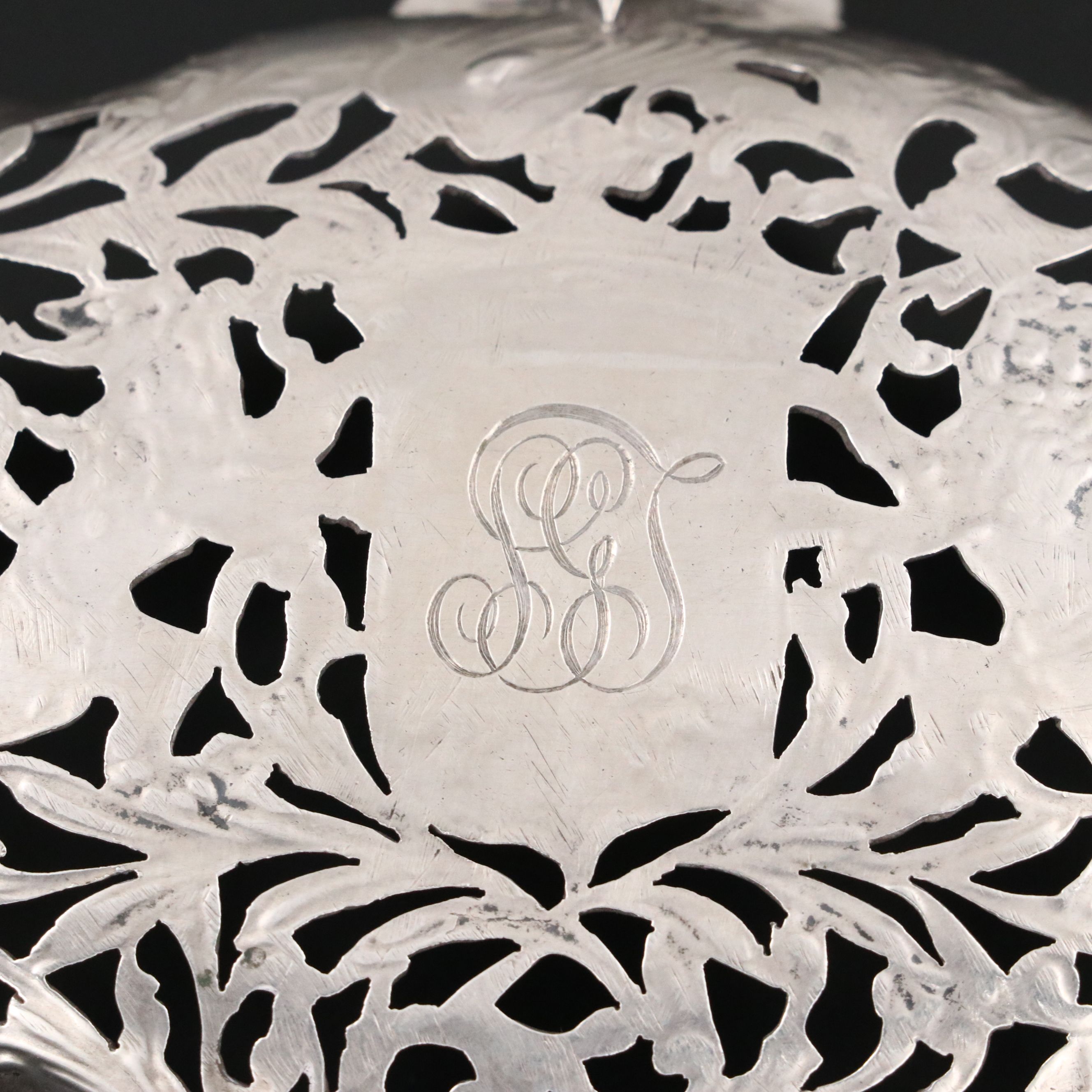 Continental 800 Silver Figural Pierced Serving Spoon, Late 19th Century