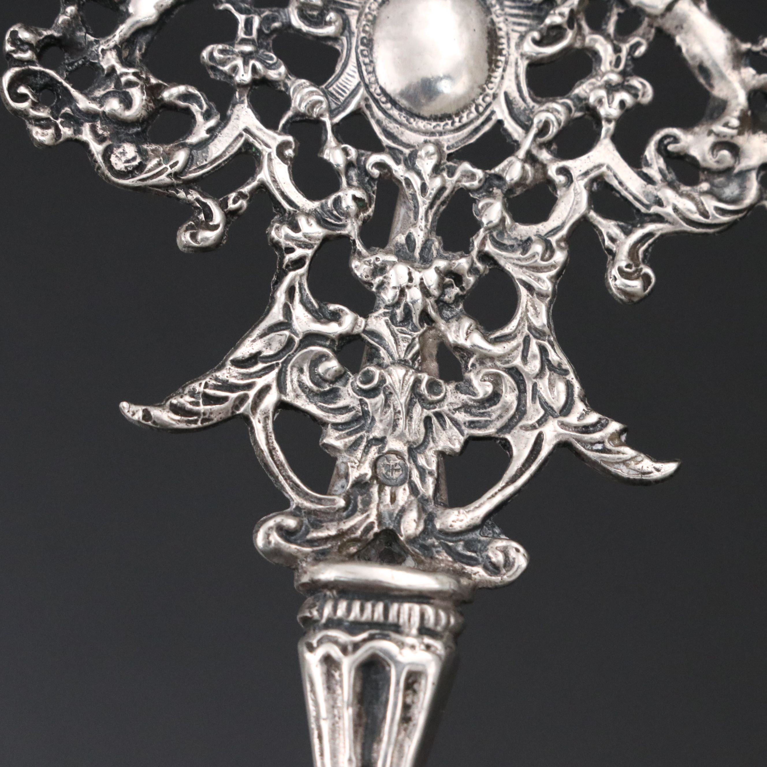 Continental 800 Silver Figural Pierced Serving Spoon, Late 19th Century