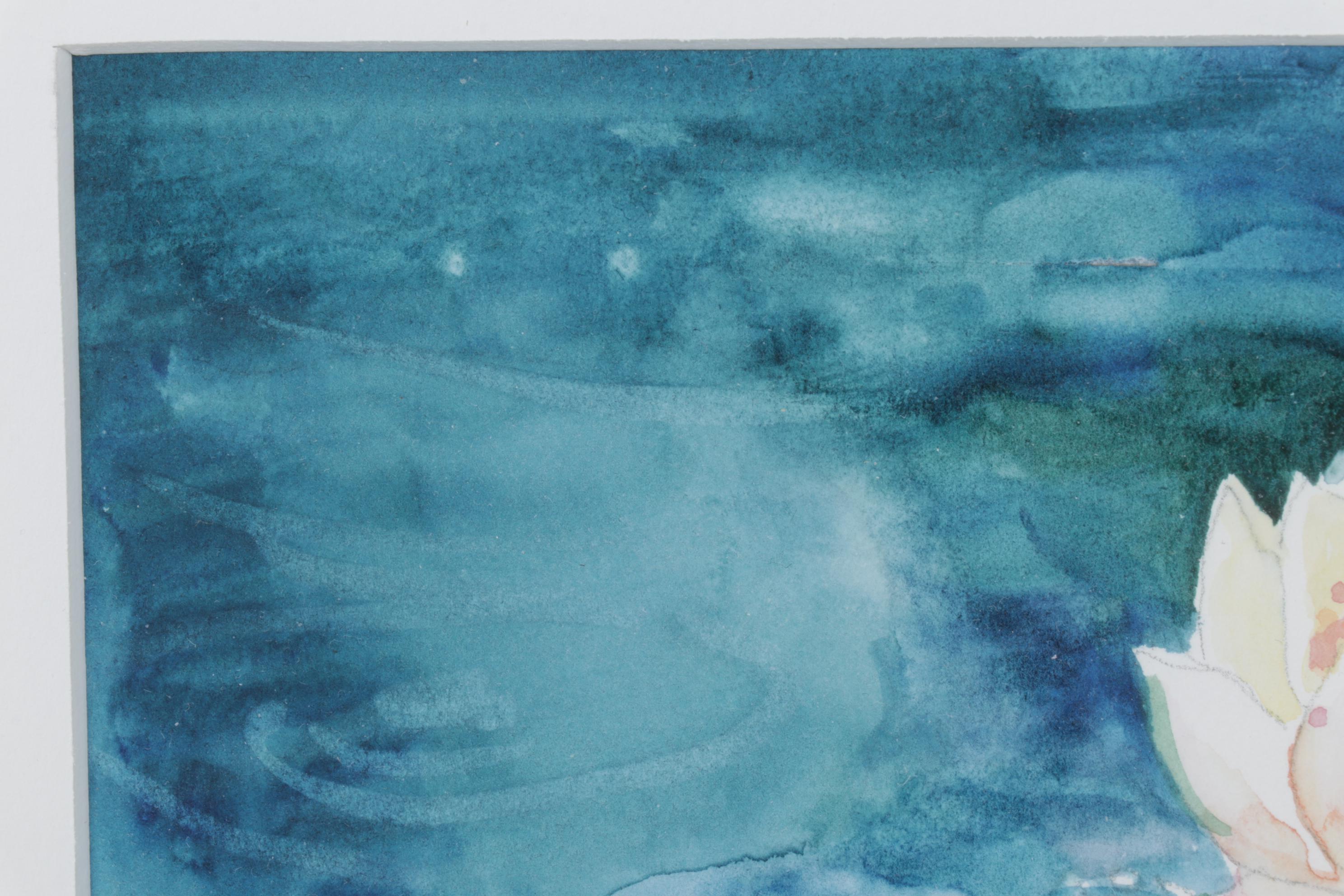 Betty Neubauer Watercolor Painting of Water Lilies Floating in Pond