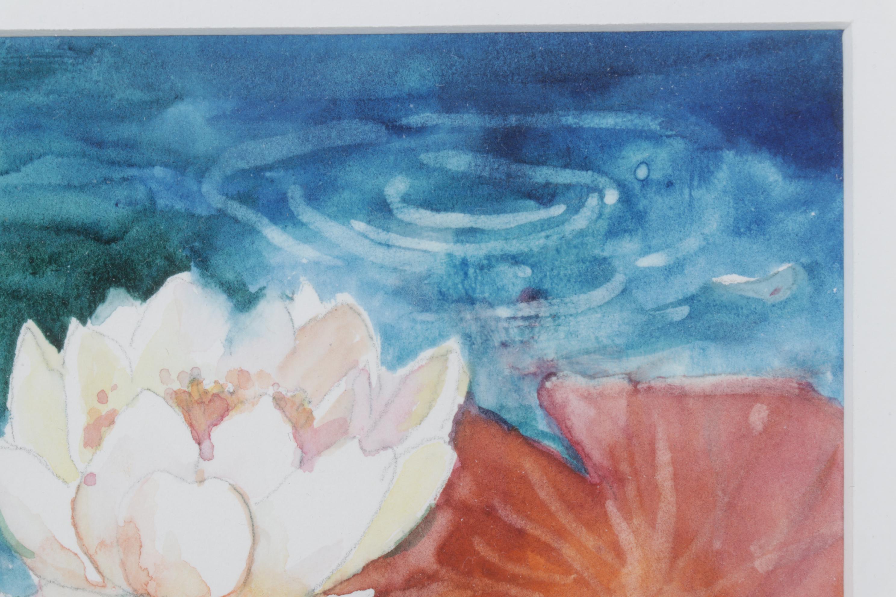 Betty Neubauer Watercolor Painting of Water Lilies Floating in Pond