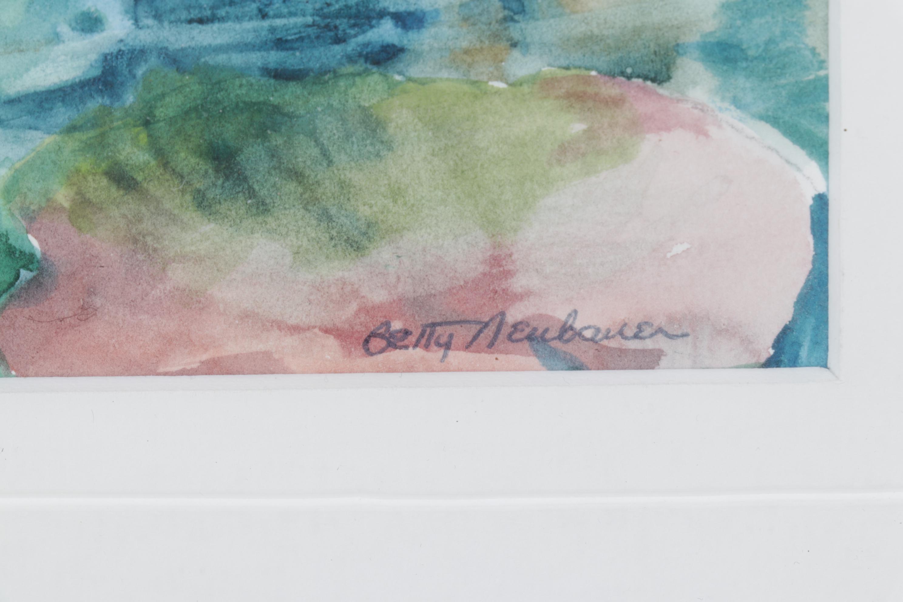 Betty Neubauer Watercolor Painting of Water Lilies Floating in Pond