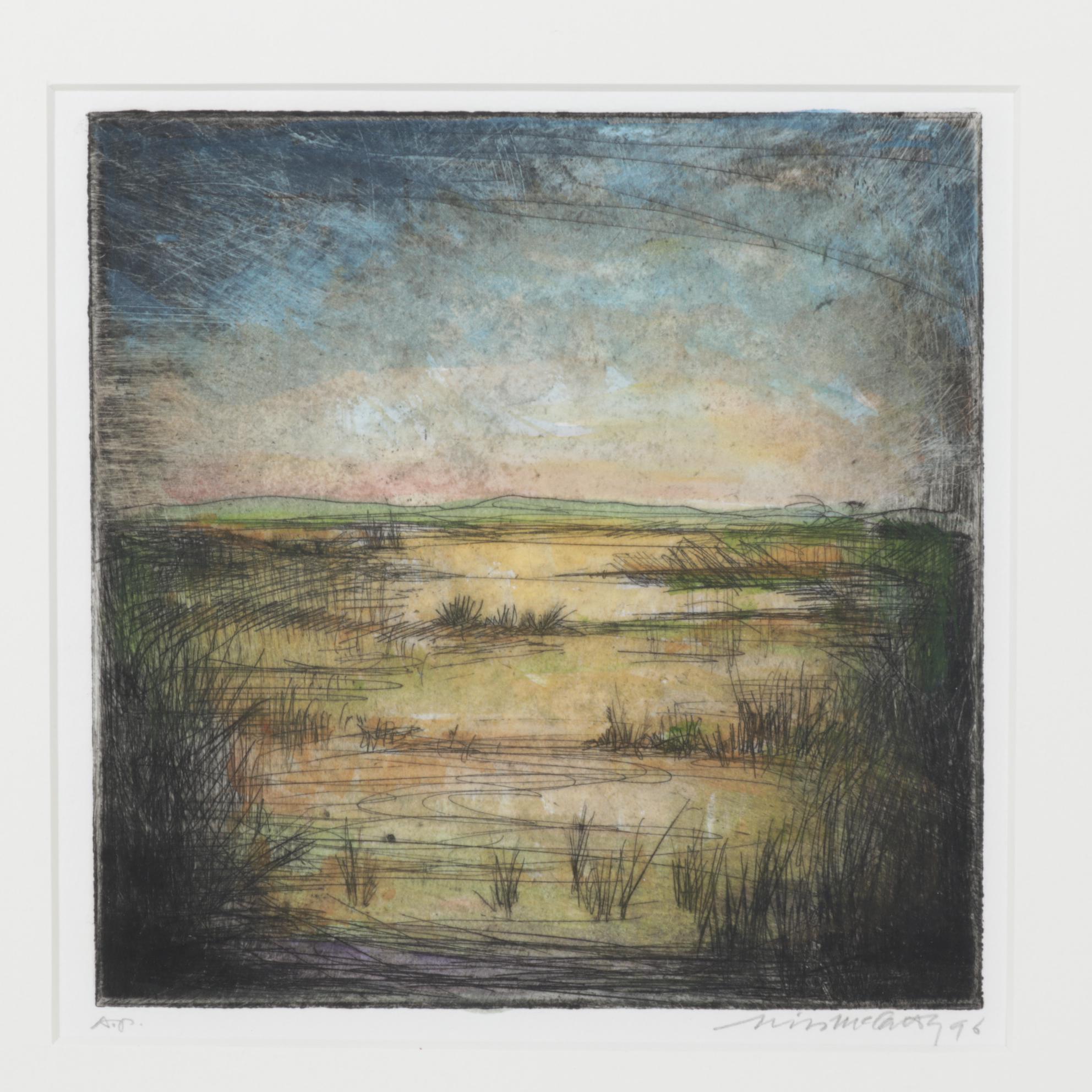 William McCarthy Hand-Colored Etching with Watercolor Landscape, 1996