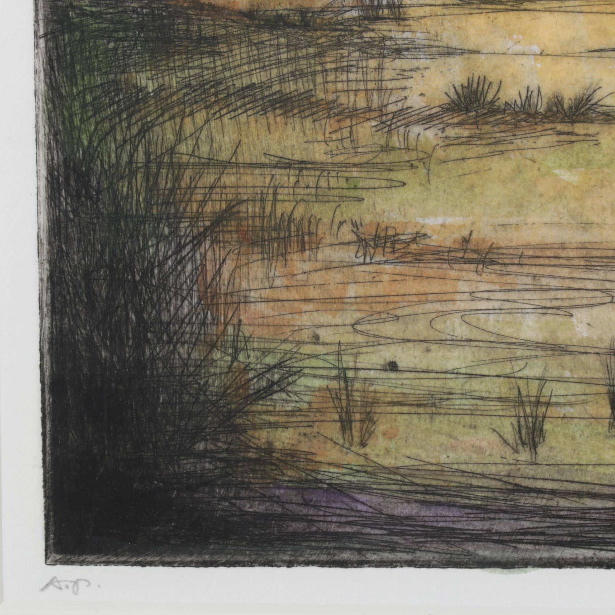 William McCarthy Hand-Colored Etching with Watercolor Landscape, 1996
