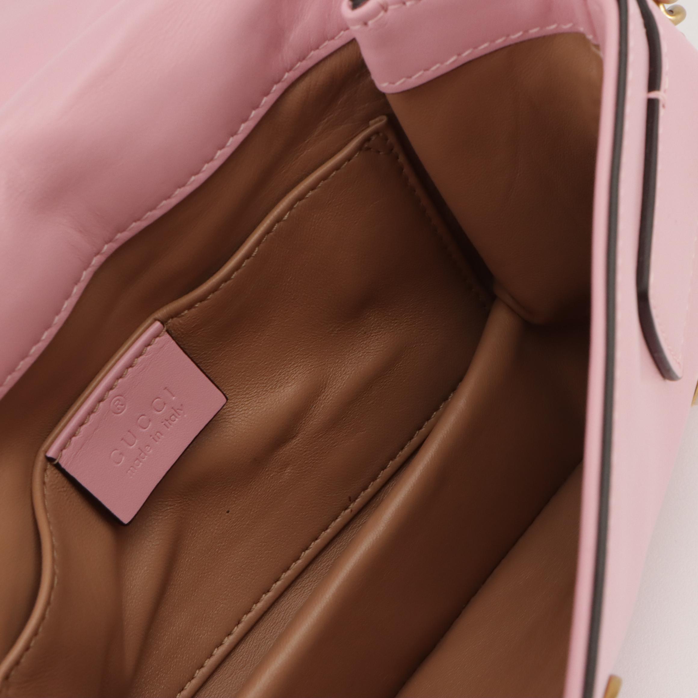 Gucci Queen Margaret Broadway Bee Embellished 2Way Bag in Pink Calfskin Leather