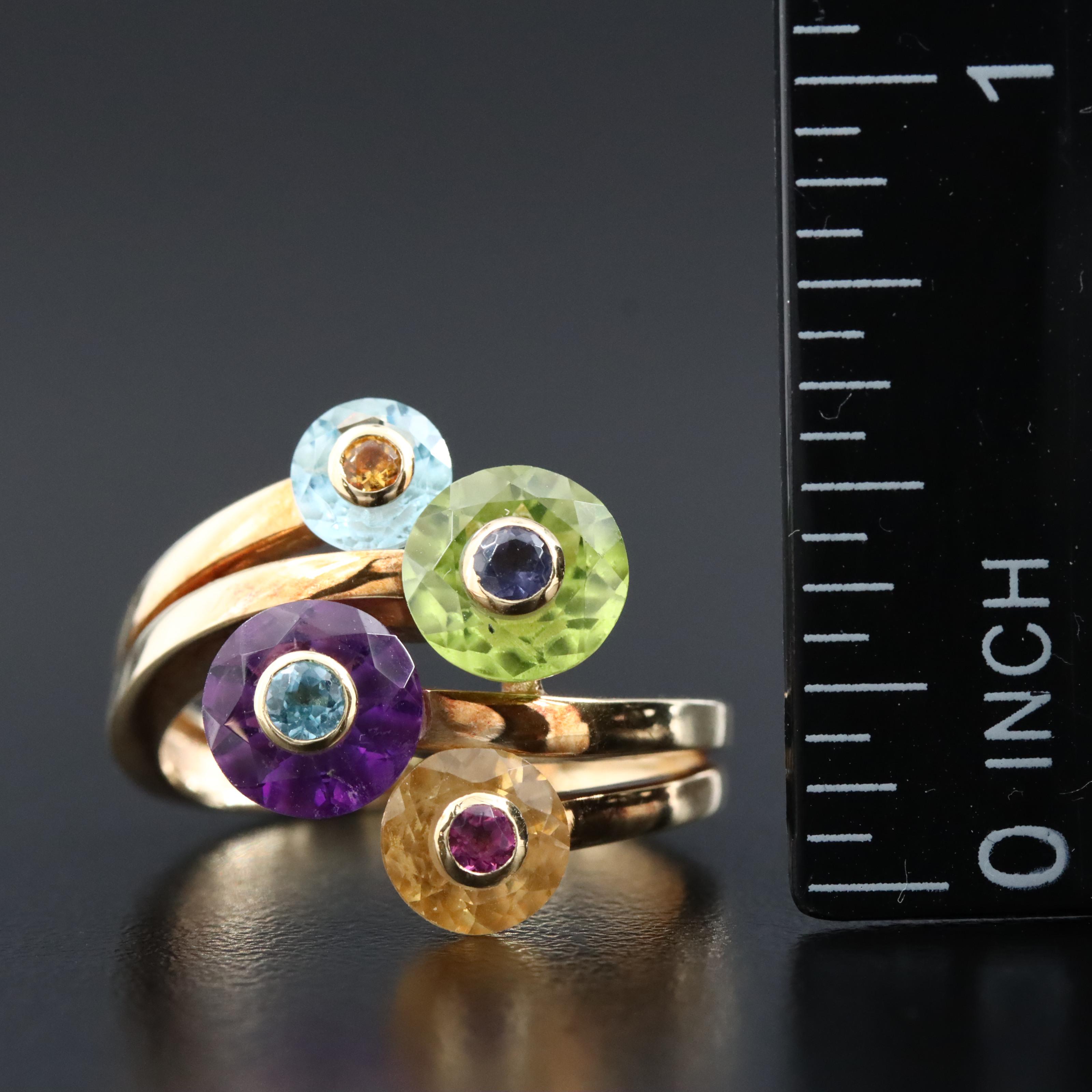14K Gemstone Ring Featuring Peridot, Topaz, and Amethyst