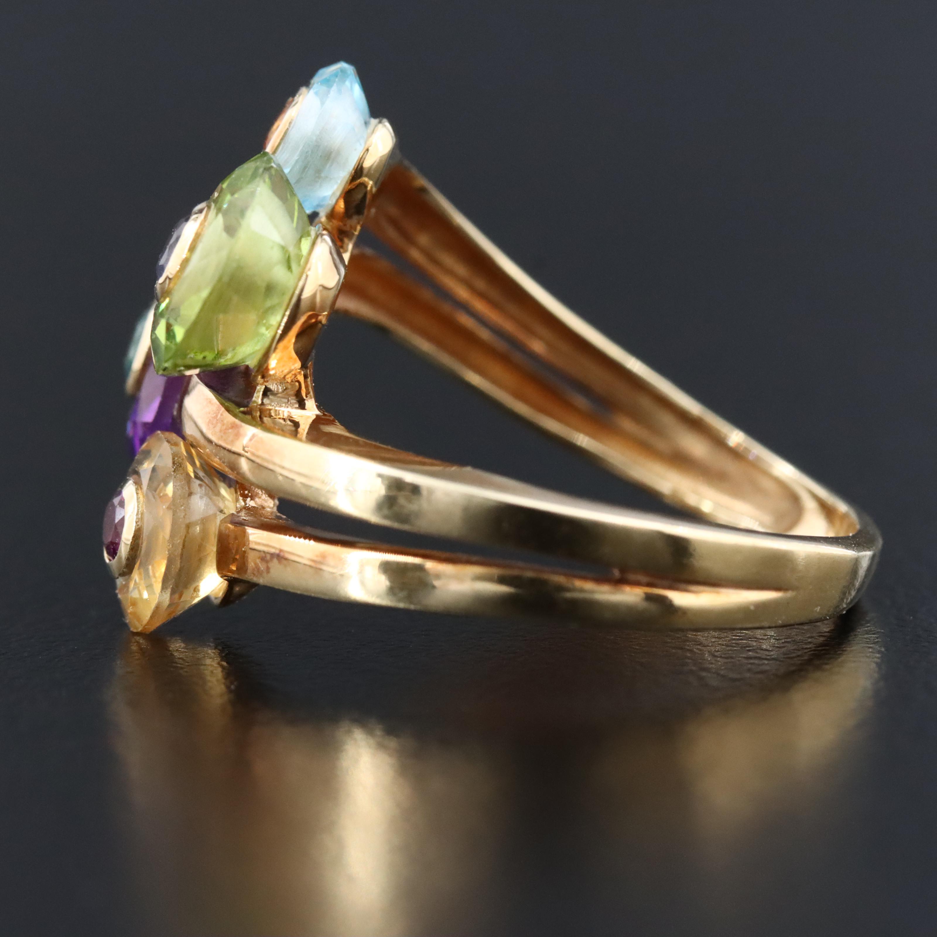 14K Gemstone Ring Featuring Peridot, Topaz, and Amethyst