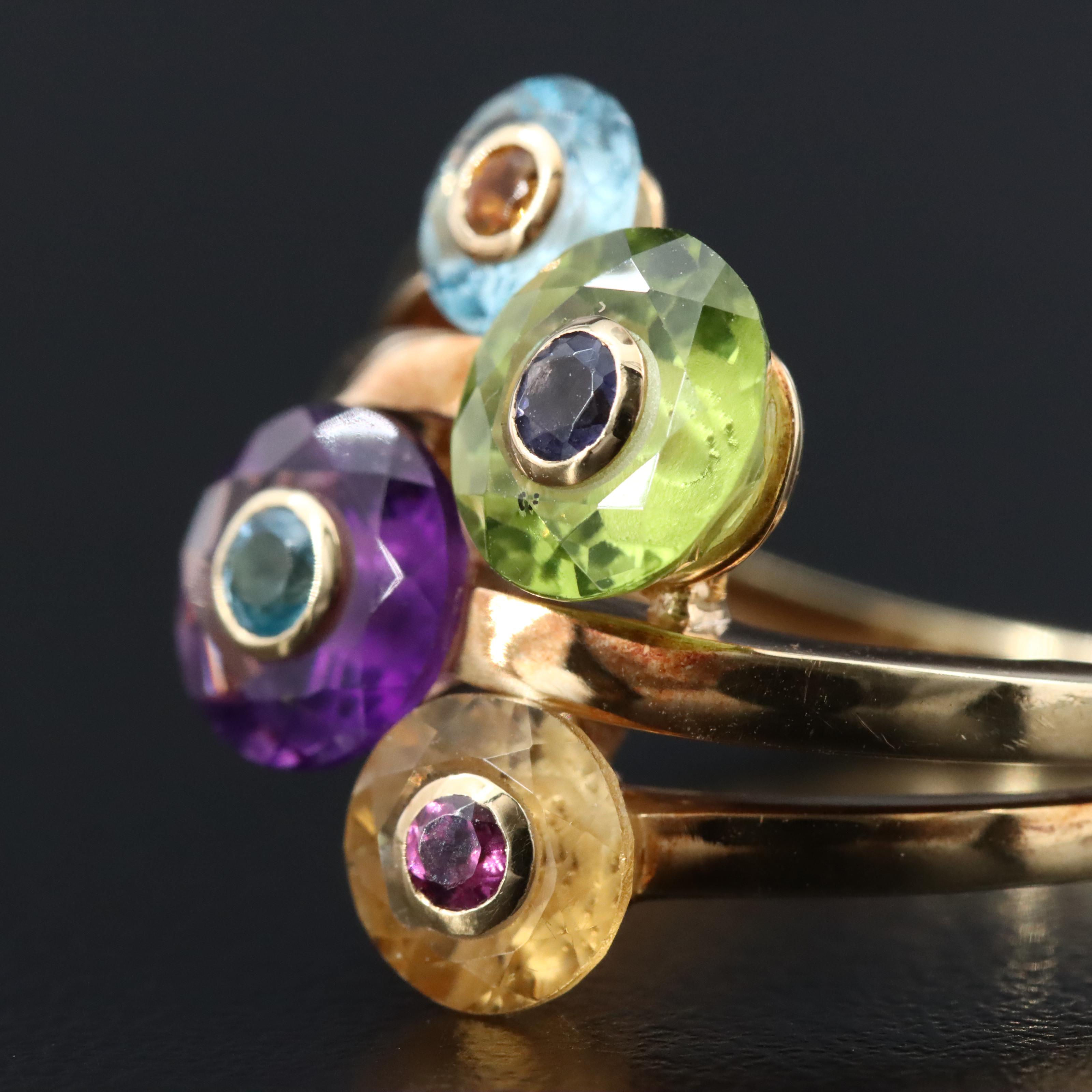 14K Gemstone Ring Featuring Peridot, Topaz, and Amethyst