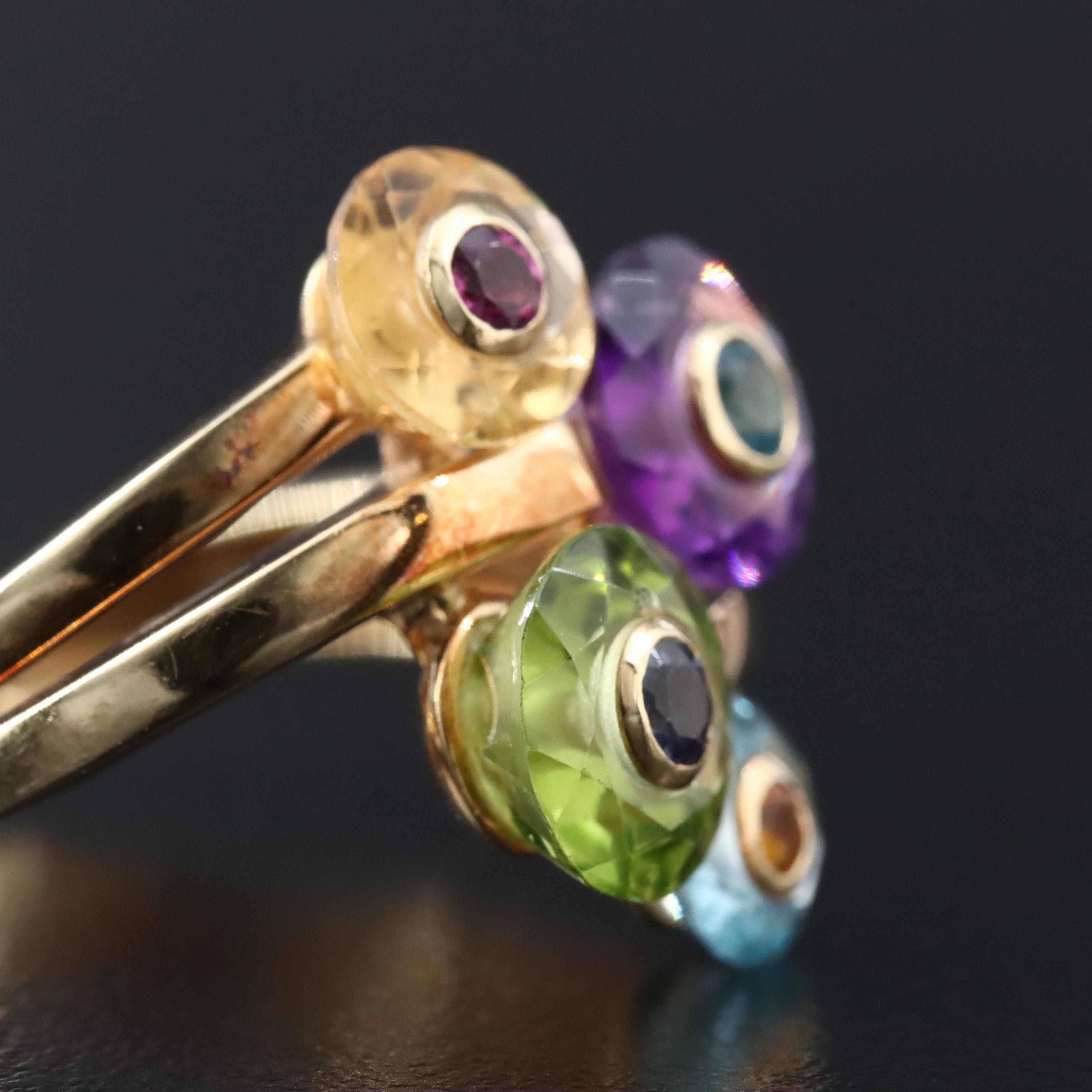 14K Gemstone Ring Featuring Peridot, Topaz, and Amethyst